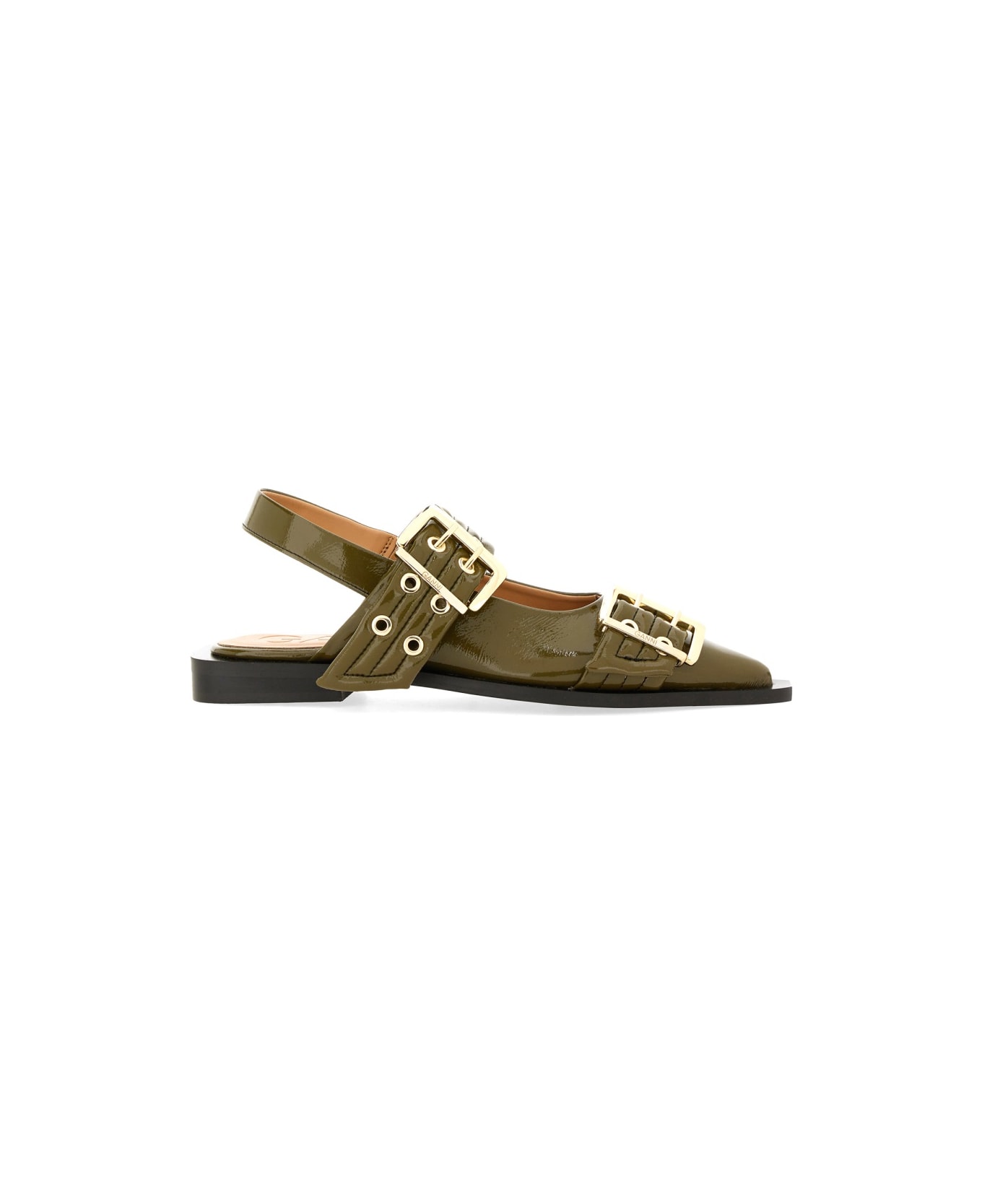 Ganni Buckle Ballerinas - Military Olive