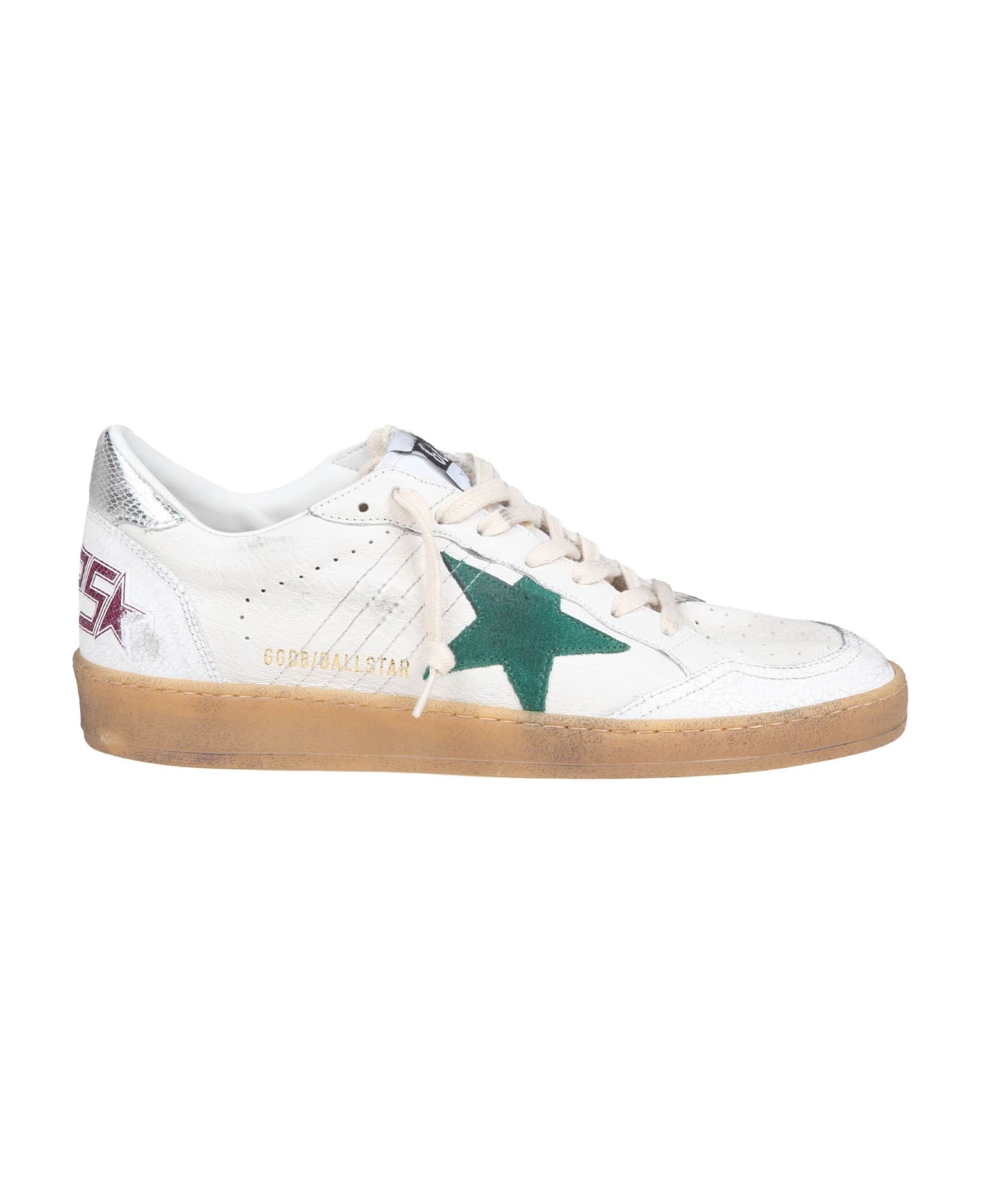 Golden Goose Ball Star In White And Green Nappa - White/Green