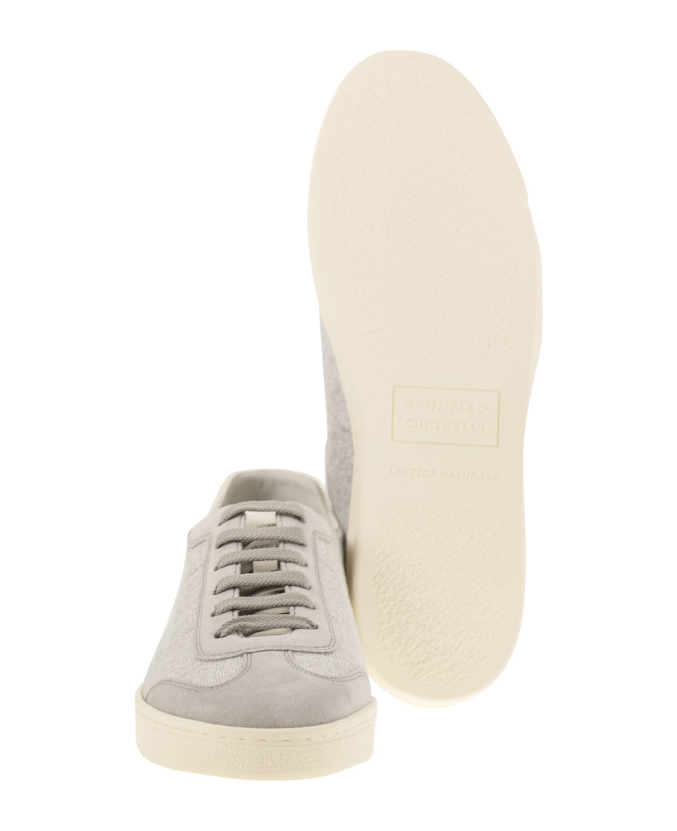 Brunello Cucinelli Cotton Knit, Washed Suede And Soft Calfskin Trainers - Cfk54