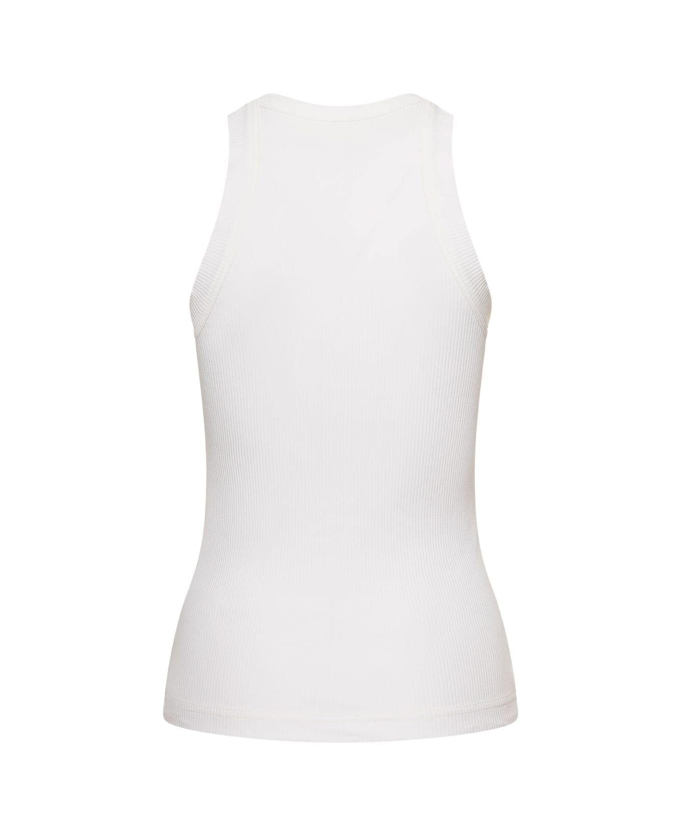 Dion Lee White Ribbed Tank Top With Branded Buckle Detail In Stretch Cotton Woman - White