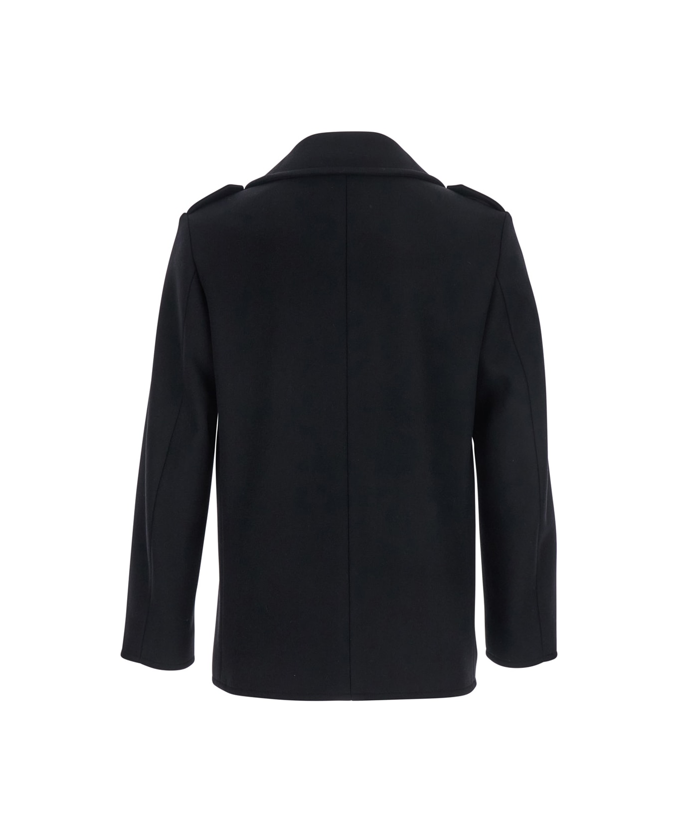 Saint Laurent Black Double-breasted Coat With Wide Notched Revers In Wool Man - BLACK