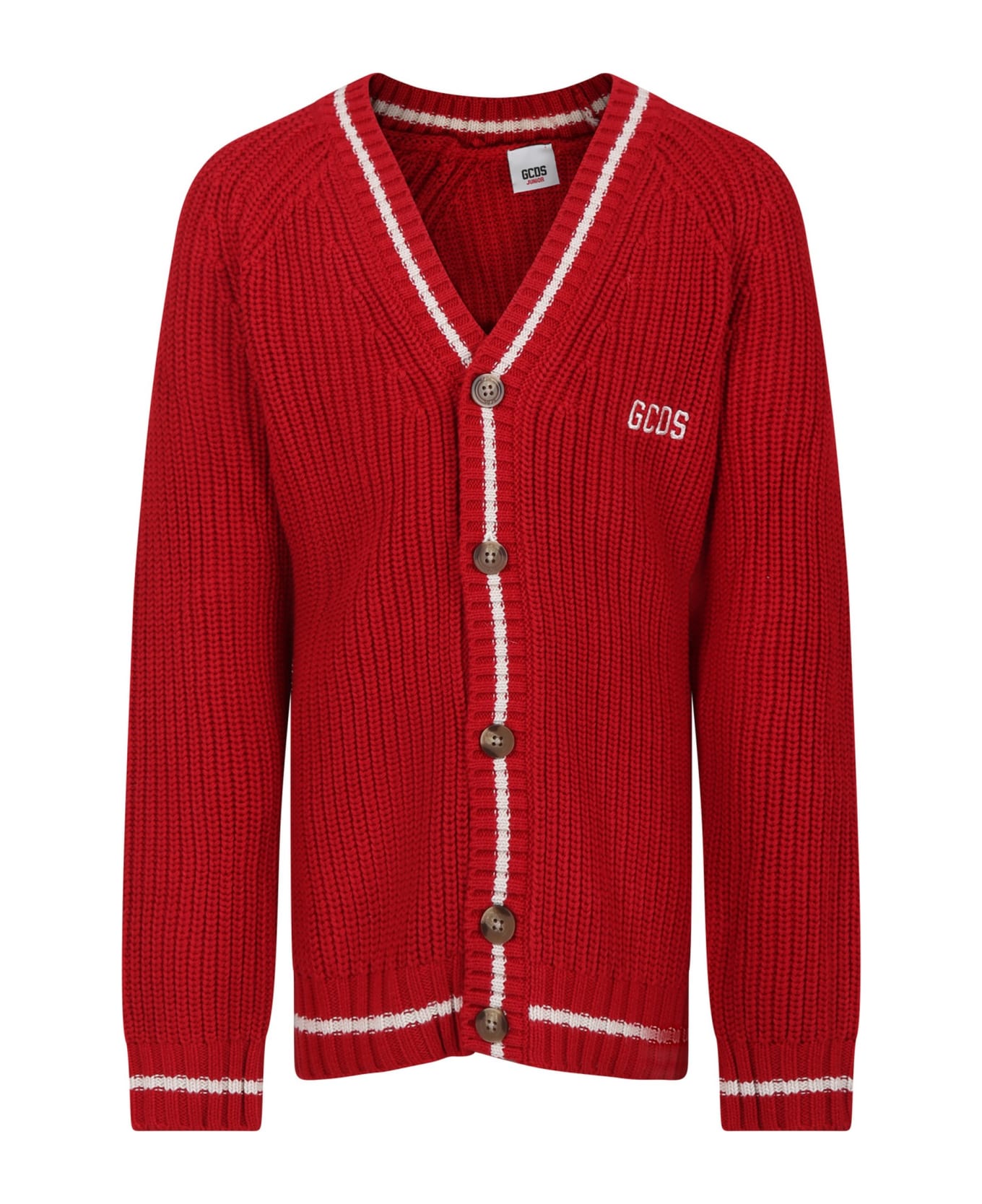 GCDS Mini Red Cardigan For Kids With Logo - Red ニットウェア＆スウェットシャツ