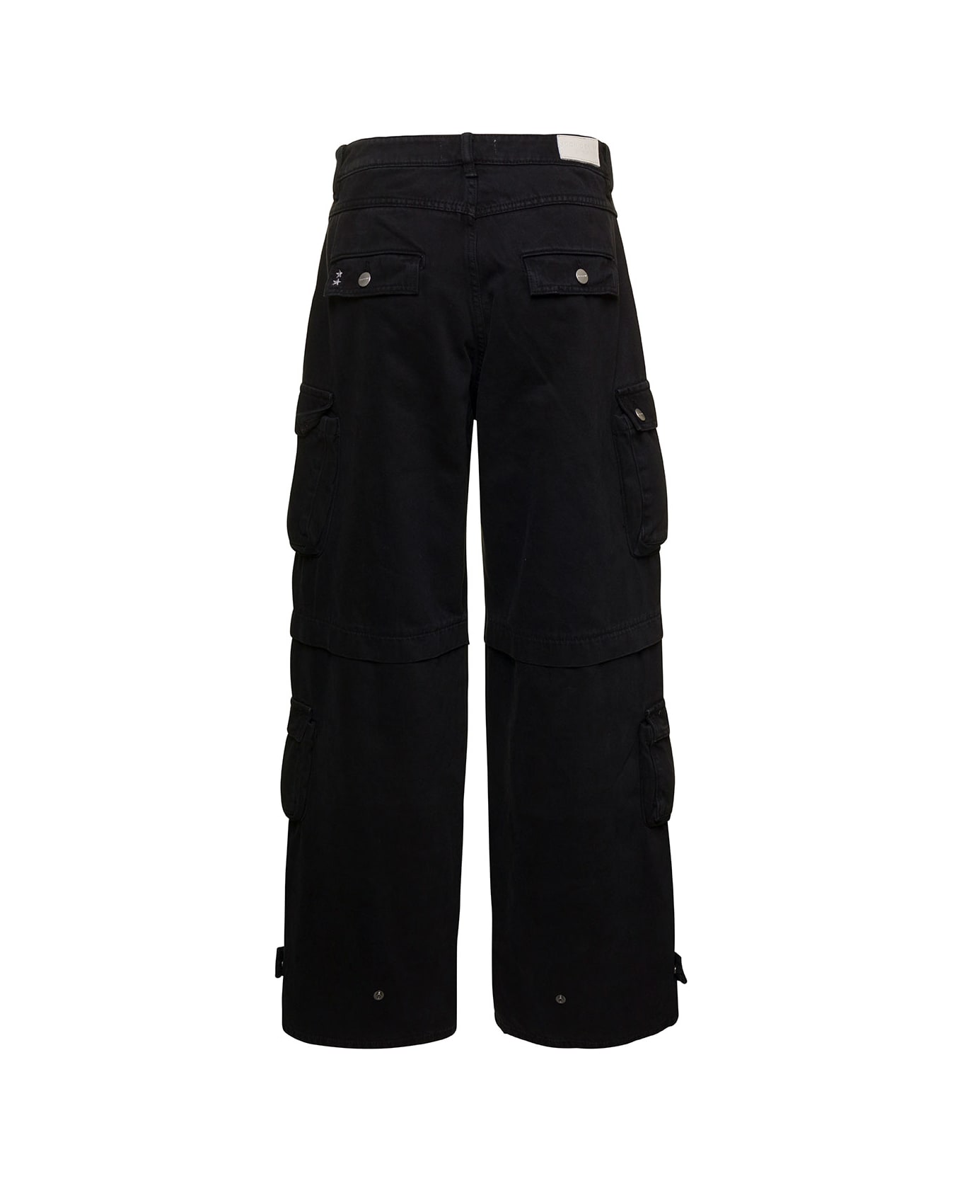 Icon Denim 'rosalia' Black Low Waisted Cargo Jeans With Patch Pockets In Cotton Denim Woman - Black ボトムス