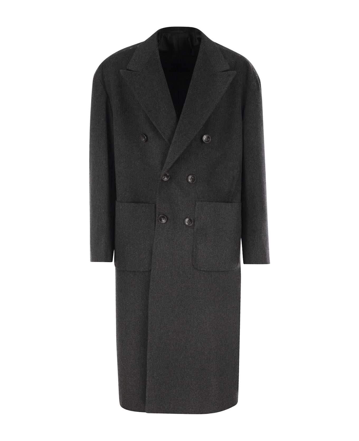 Kiton Double-breasted Coat In Virgin Wool - Black