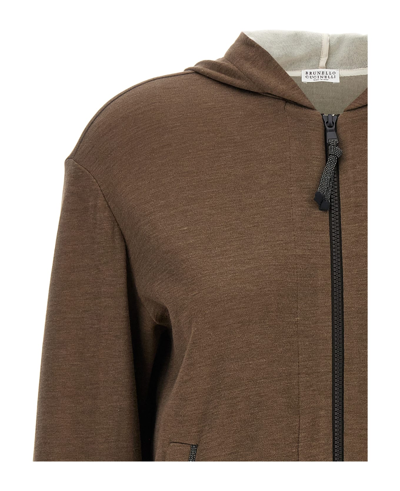 Brunello Cucinelli 
precious Zipper Pull
 Hoodie - Brown