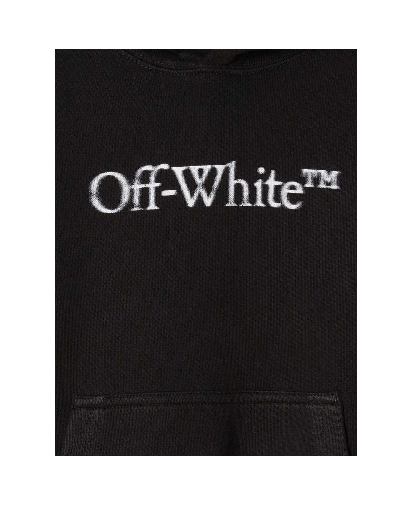 Off-White Black Hoodie With Contrasting 'bookish Bit' Logo In Cotton Boy - Black