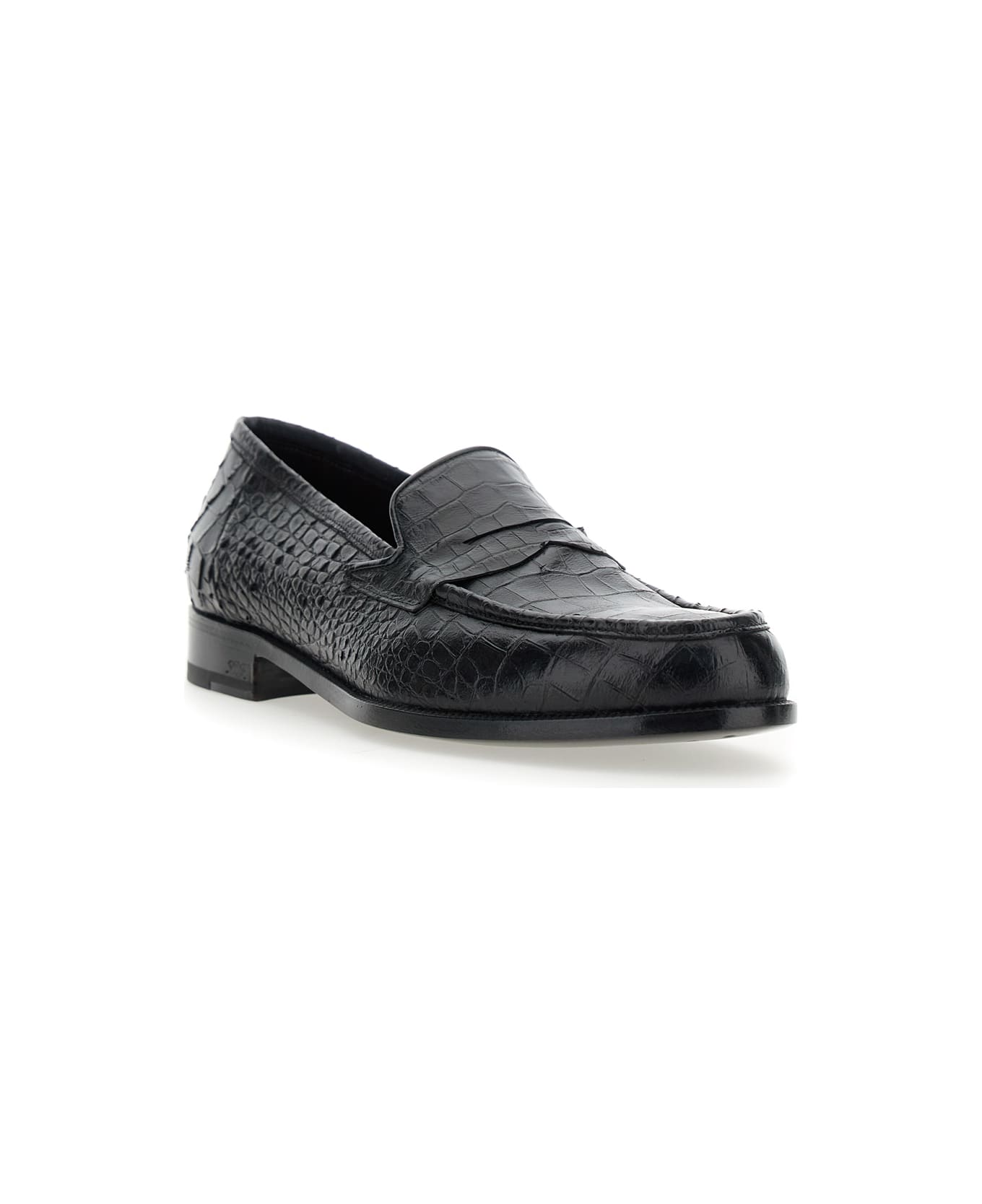 Lidfort 
luisiana
 Black Loafers With Embossed Crocodile Effect In Leather Man - Black