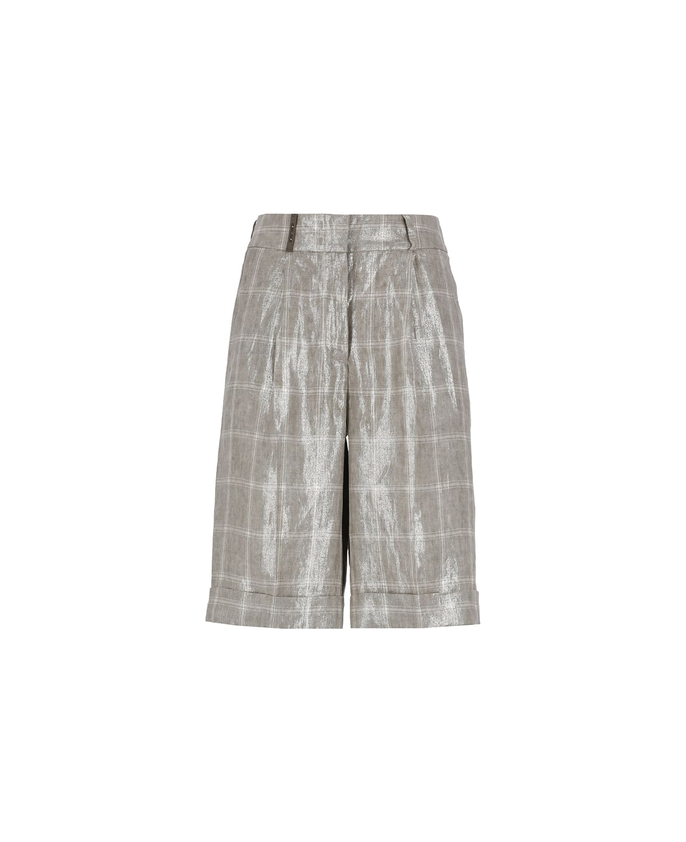Peserico Check Linen Shorts - Grey