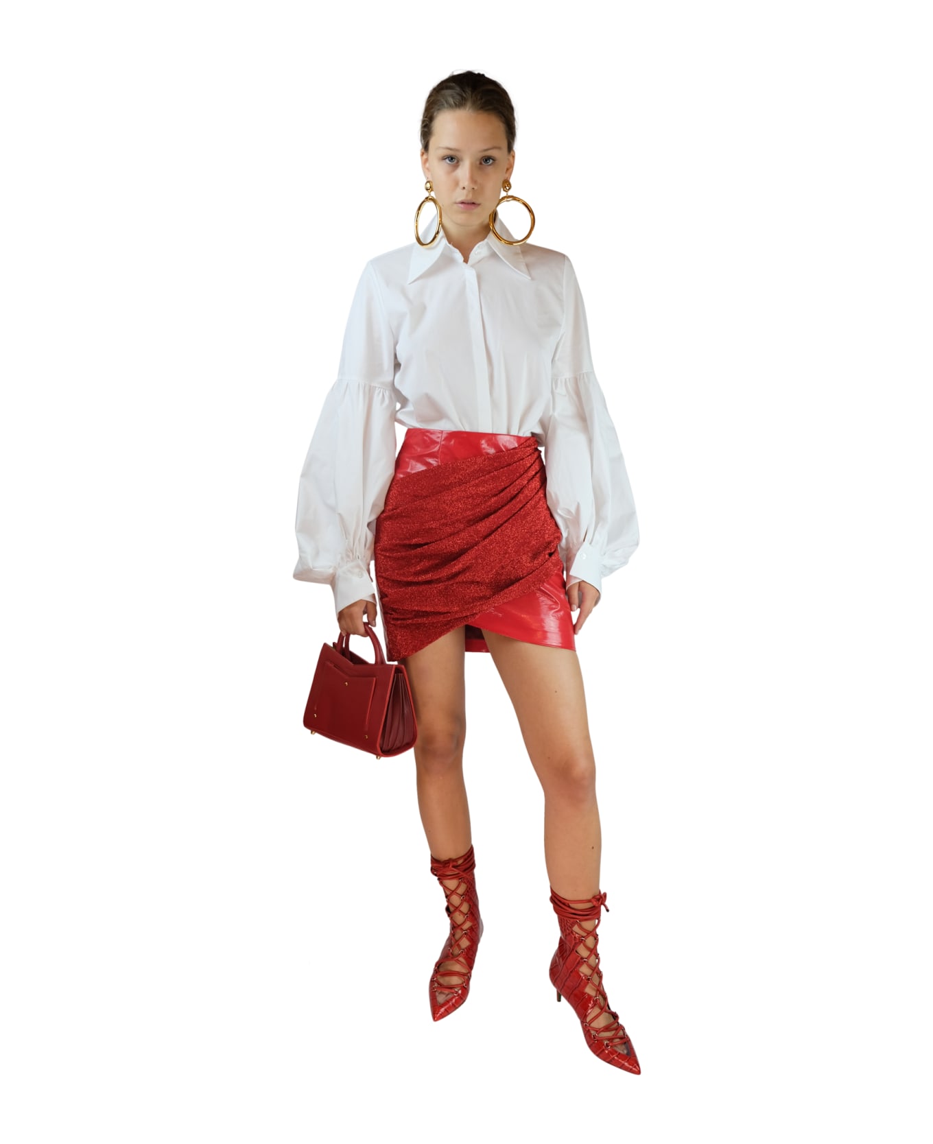 Sara Battaglia Red Lurex 
Faux Patent Leather Mini Skirt - Red