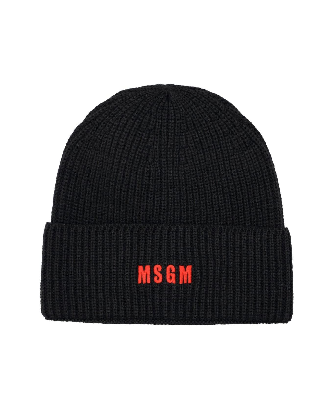 MSGM Logo Embroidered Knitted Beanie MSGM