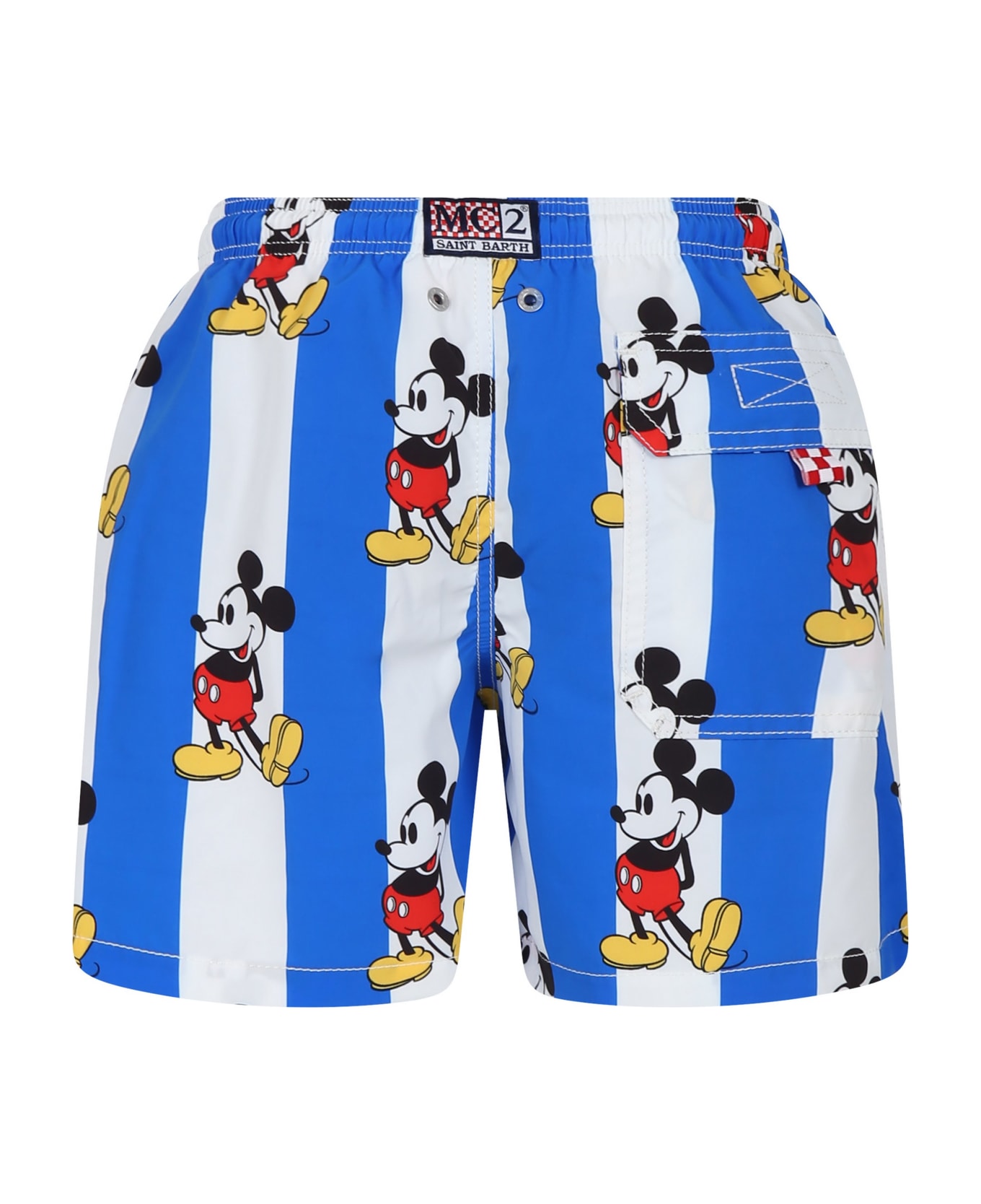 MC2 Saint Barth Light Blue Swim Shorts For Boy With Mickey Mouse Print And Logo - Light Blue 水着