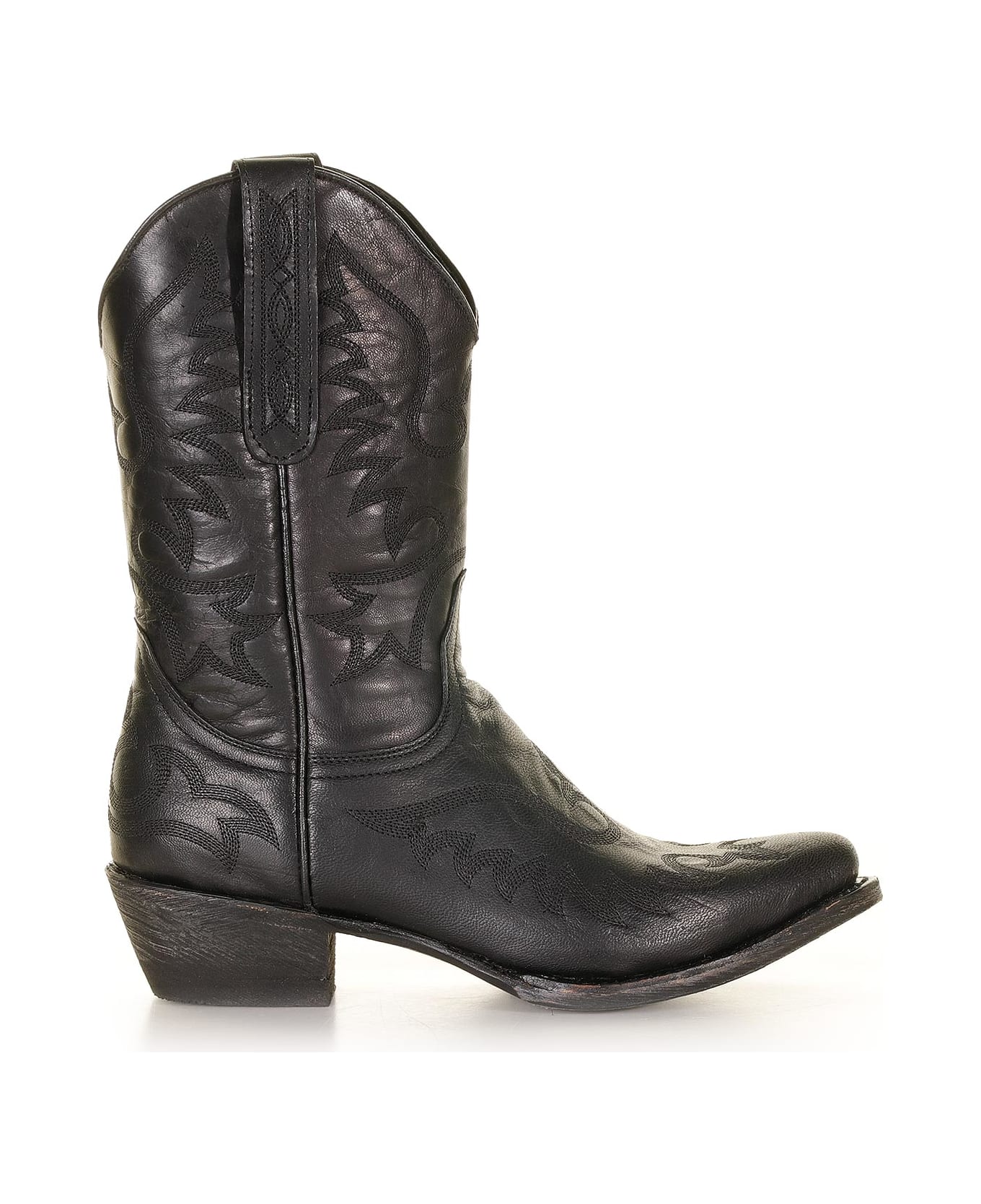 Mexicana Black Pointed Texan Boot In Leather - BECERO NEGRO