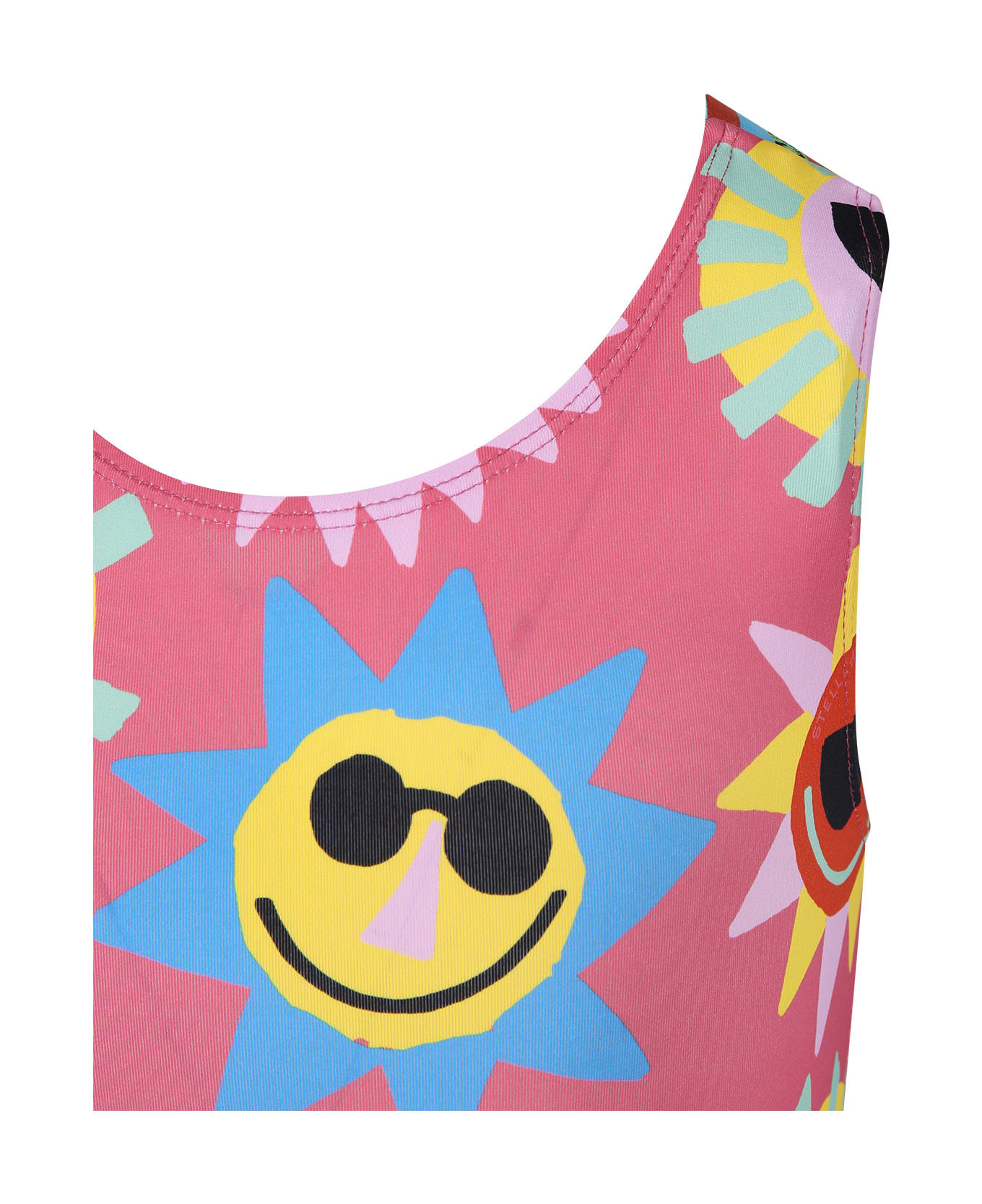 Stella McCartney Kids Pink One-piece Swimsuit For Girl With An All-over Multicolor Pattern - Pink
