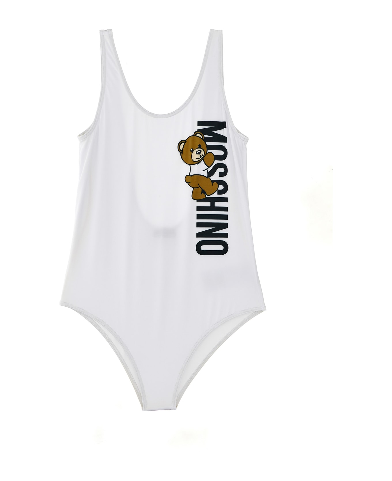 Moschino One-piece Swimsuit With Logo Print - White 水着