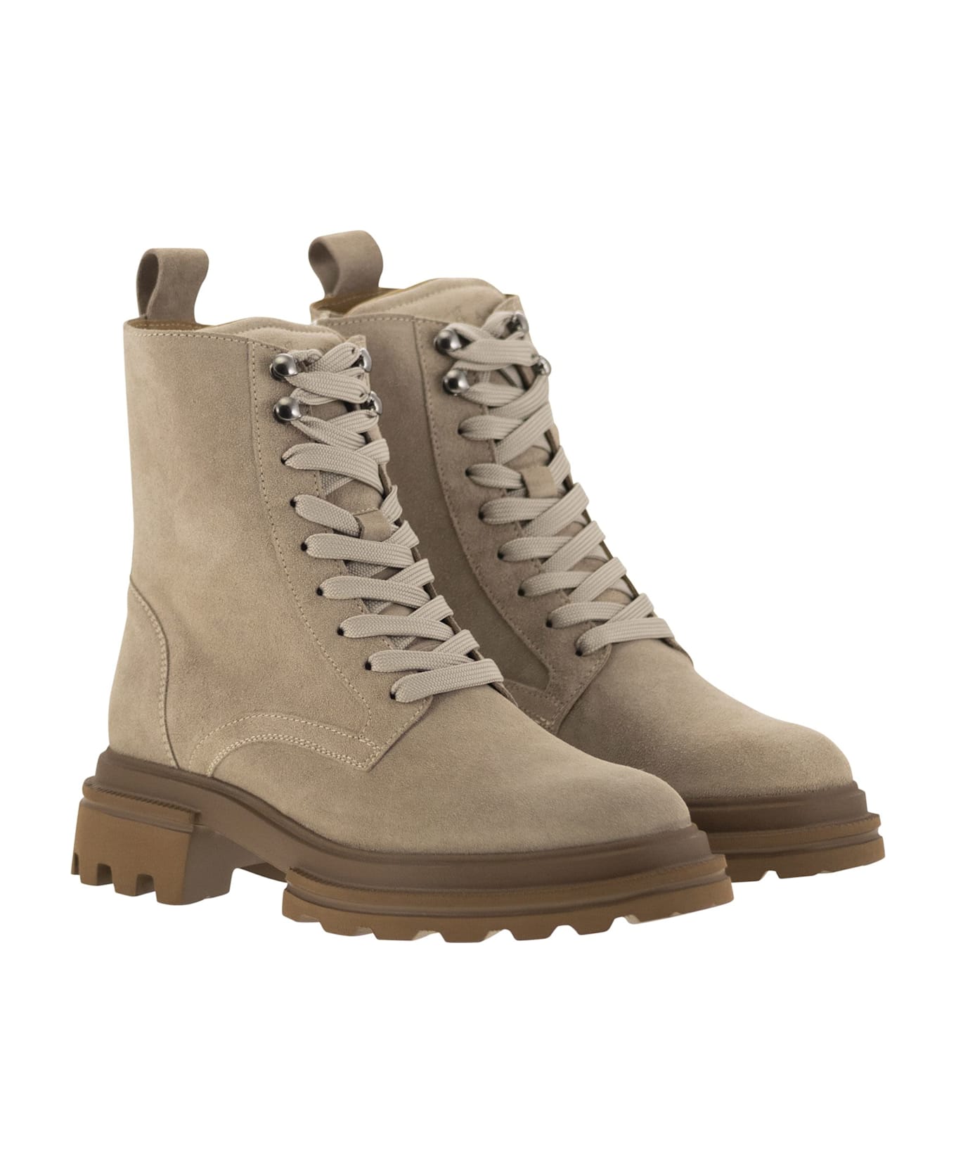 Hogan H674 - Suede Lace-up Boot - Beige