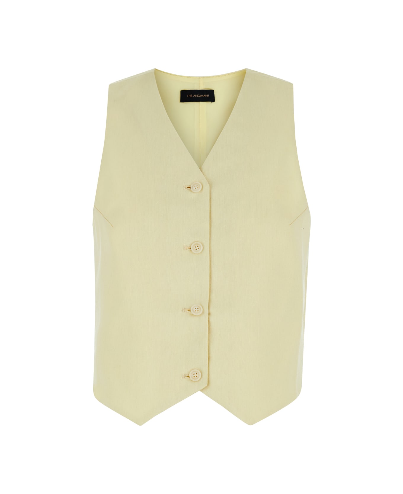 The Andamane Yellow Vest With Buttons In Linen Blend Woman - Yellow