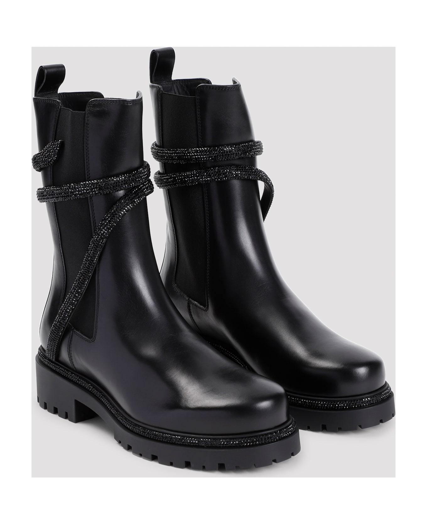 René Caovilla Calf Leather Biker Boots - Black Jet