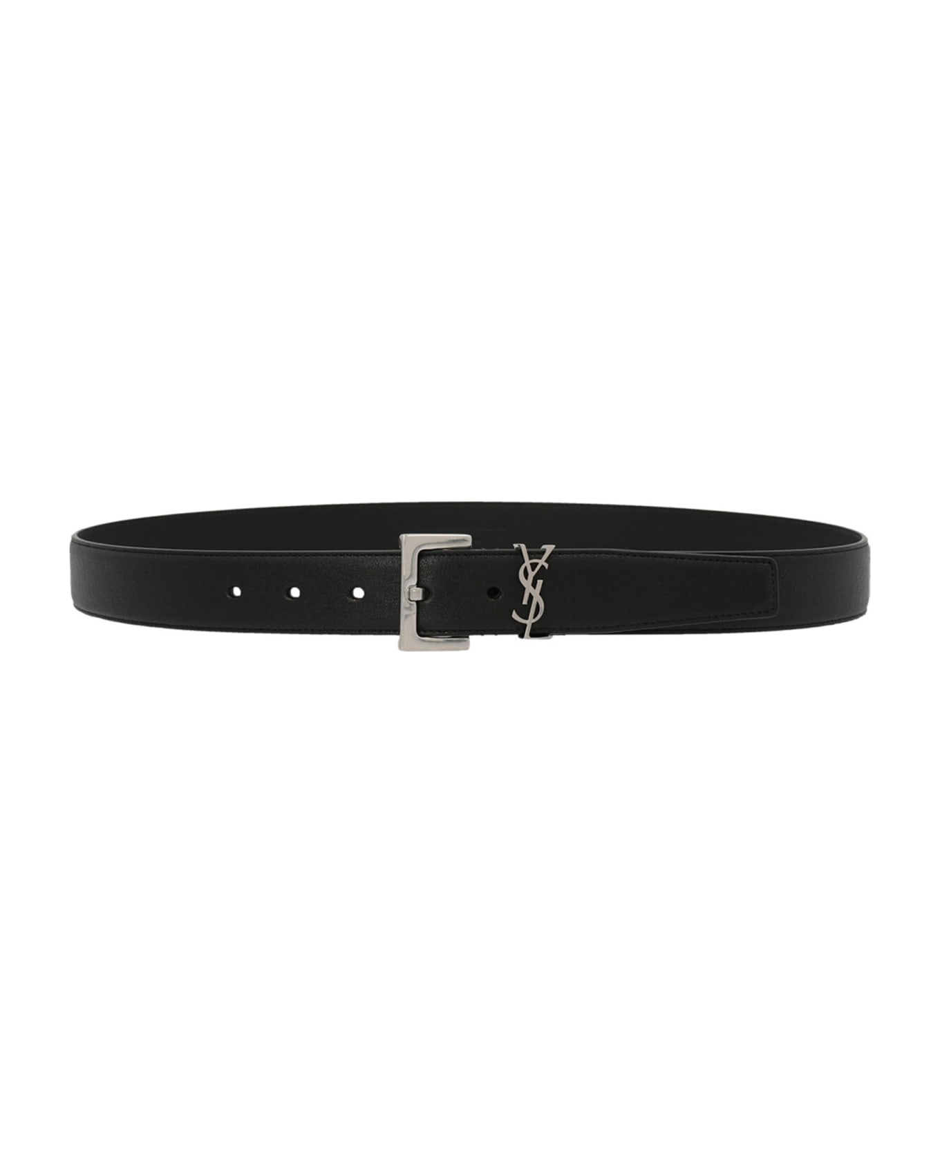 Saint Laurent Cassandre Leather Belt - Black