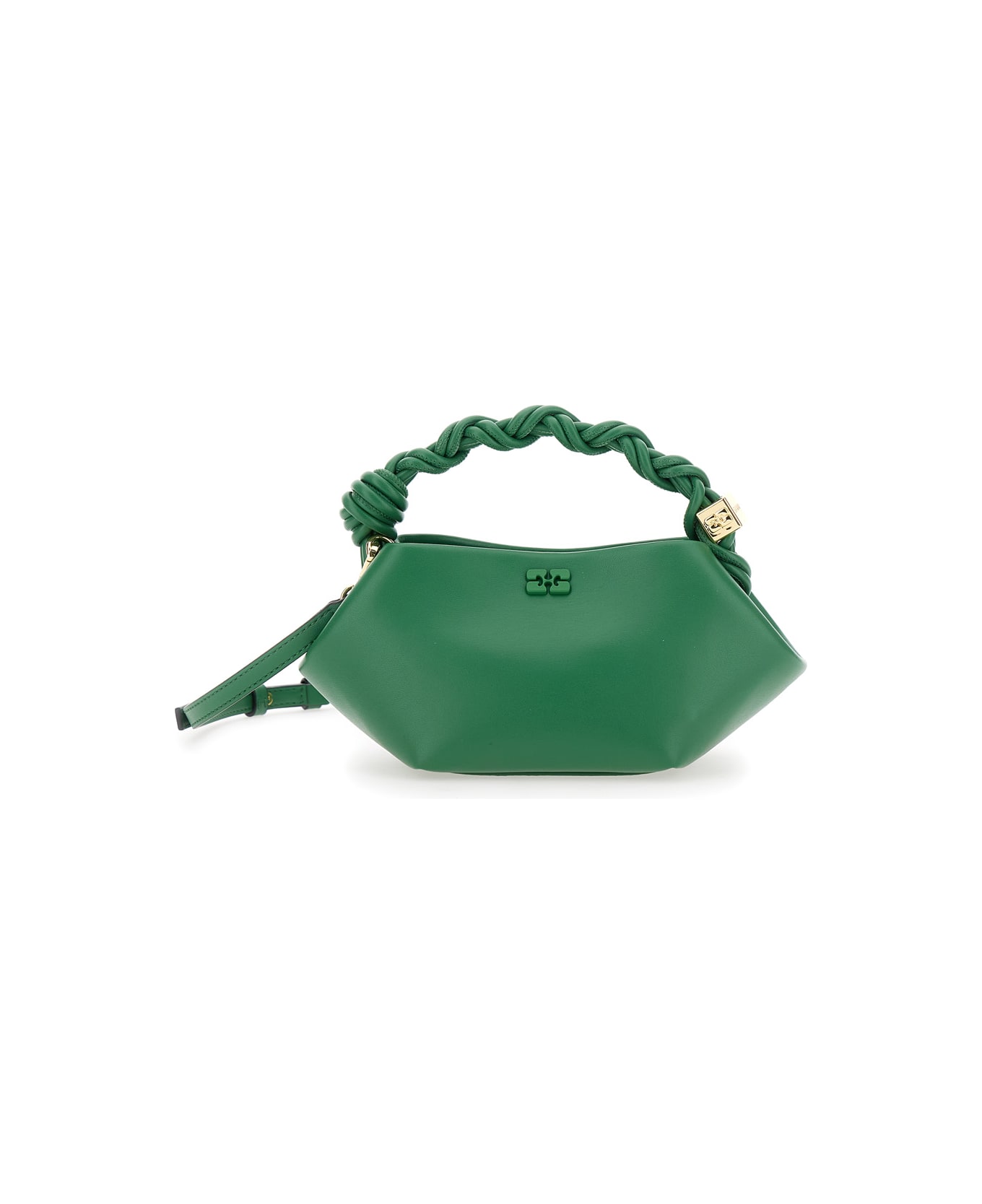 Ganni 
ganni Bou Mini
 Green Handbag With Butterfly Logo And Braided Handle In Leather Woman - Green