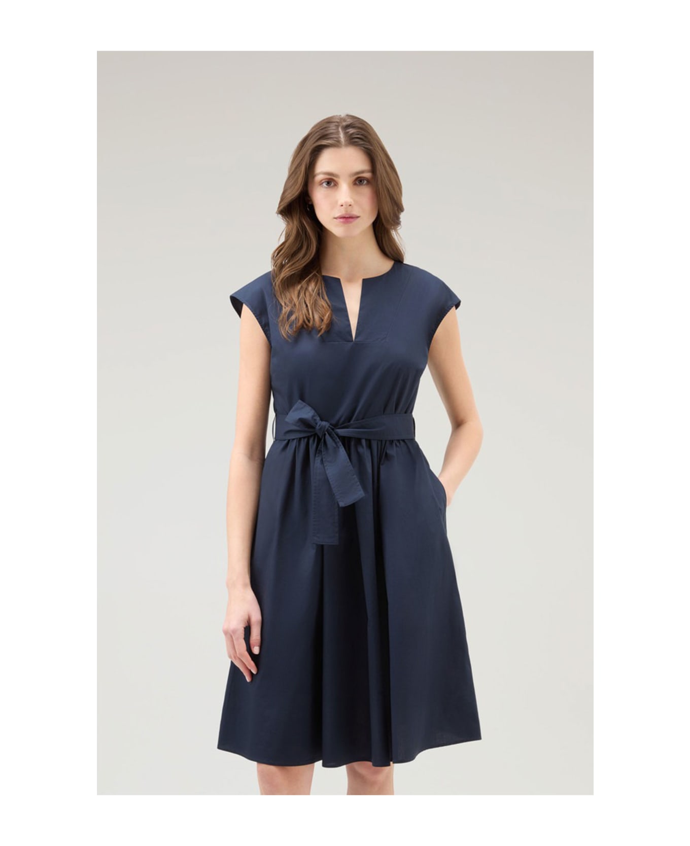 Woolrich Blue Poplin Midi Dress - MELTON BLUE