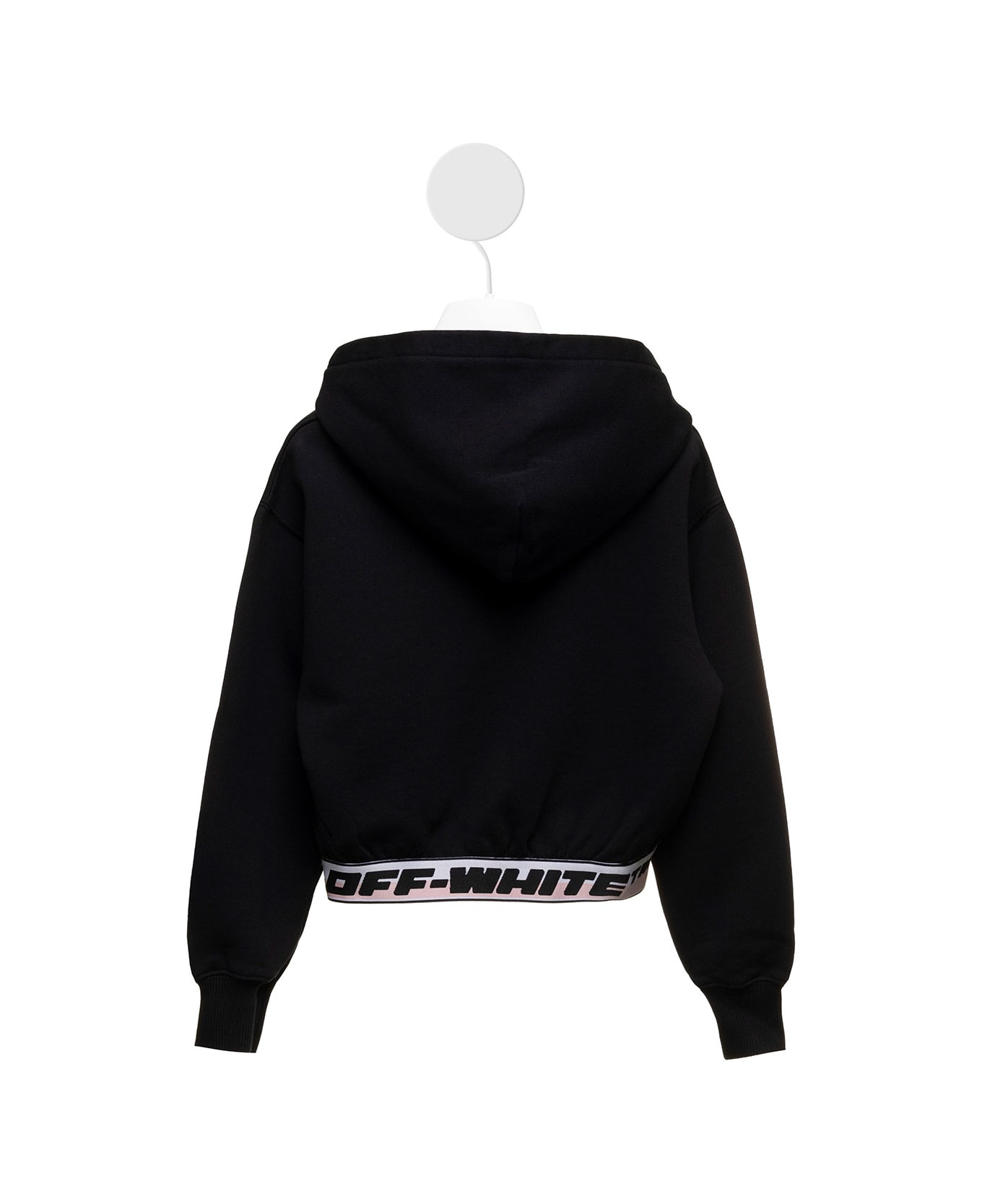 Off-White Black Cotton Cropped Hoodie With Logo Girl Off White - Black