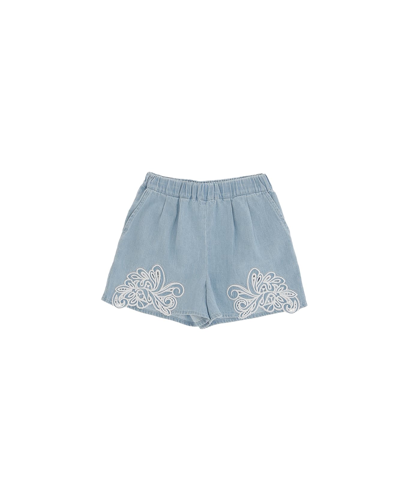 Ermanno Scervino Junior Denim Shorts With Embroidery - Blue