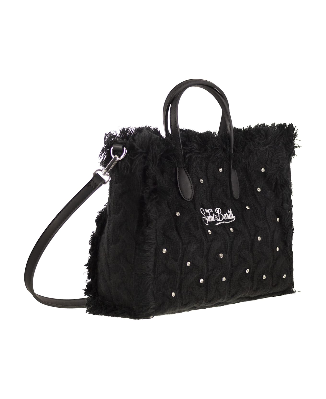 MC2 Saint Barth Colette - Wool-effect Bag With Logo And Rhinestones - Black