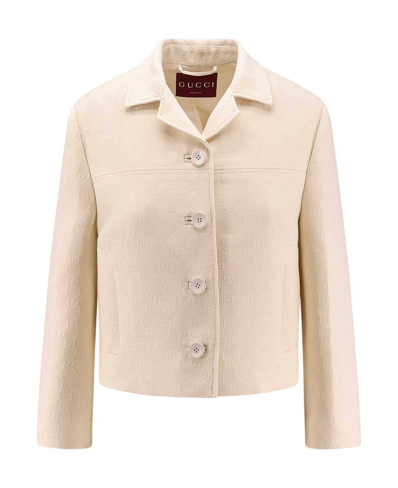 Gucci Wool And Silk Blazer With All-over Gg Motif - White