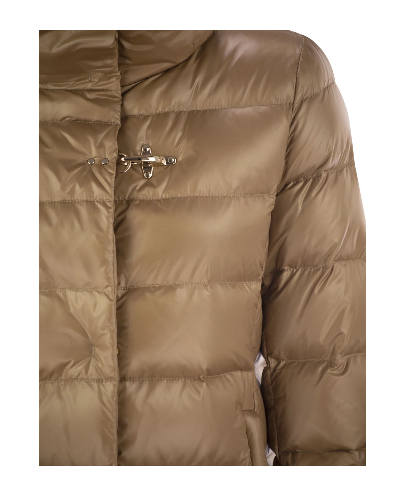 Fay Long Down Jacket With Hook - Camel