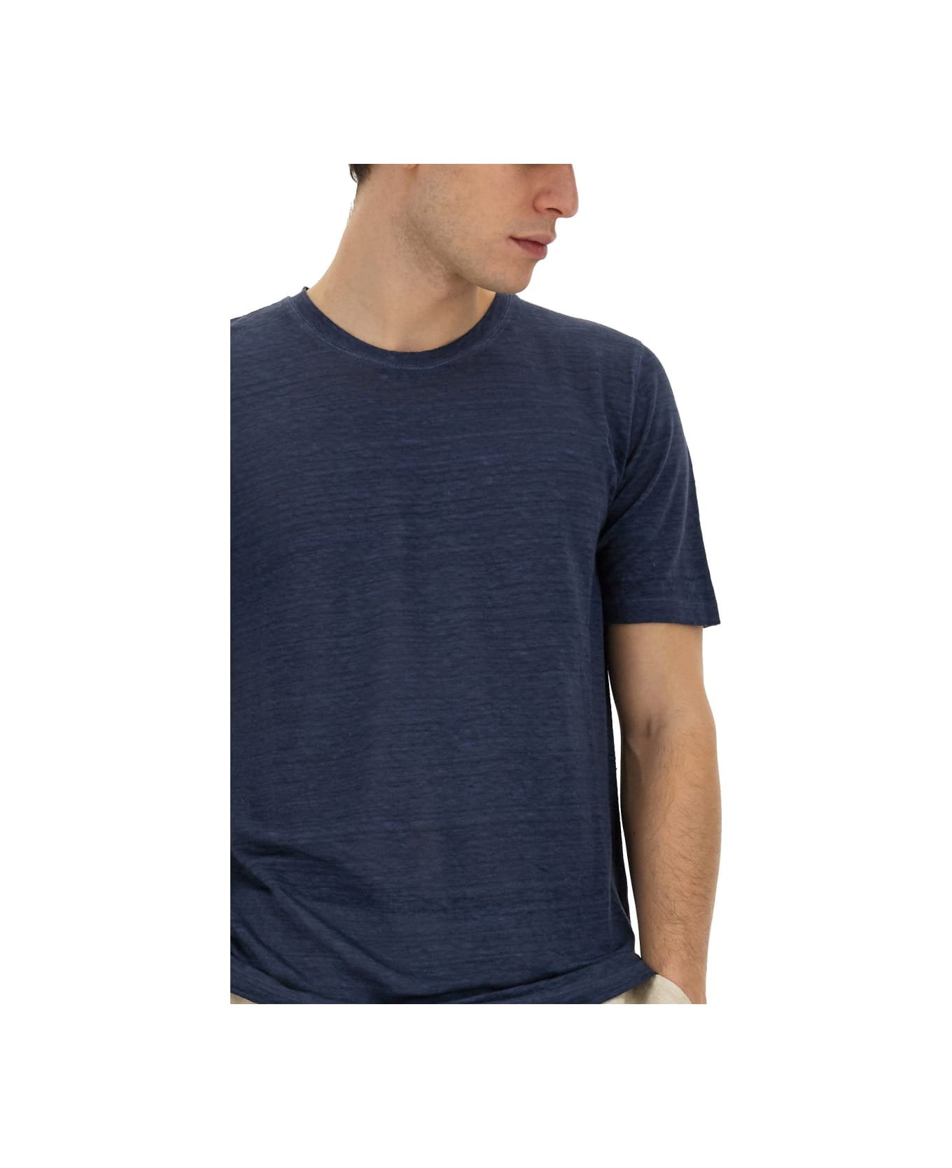 120% Lino Linen T-shirt - BLUE シャツ