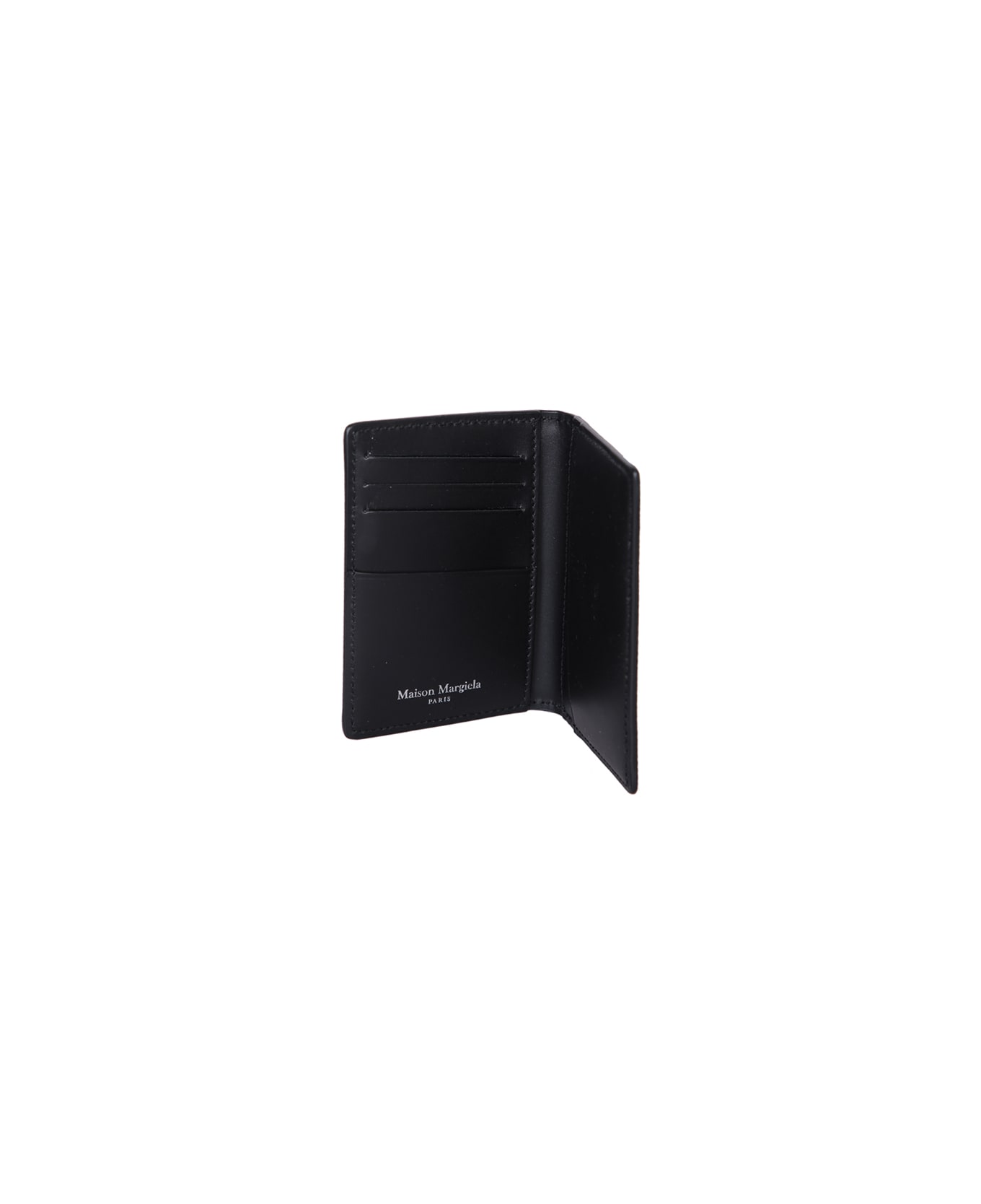 Maison Margiela Card Holder In Textured Leather - Black