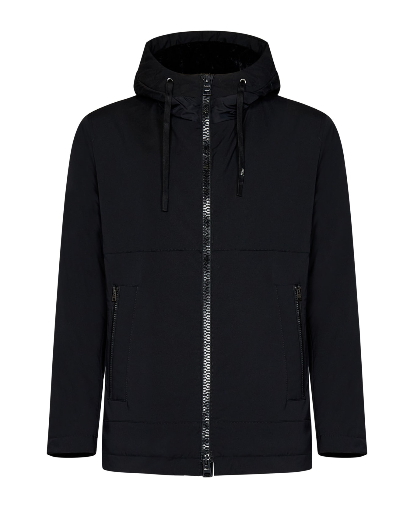 Herno Drawstring Hood Zipped Jacket - Black