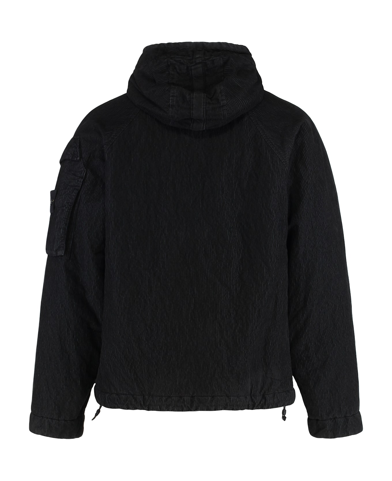 Stone Island Hooded Jacket In Corduroy - black
