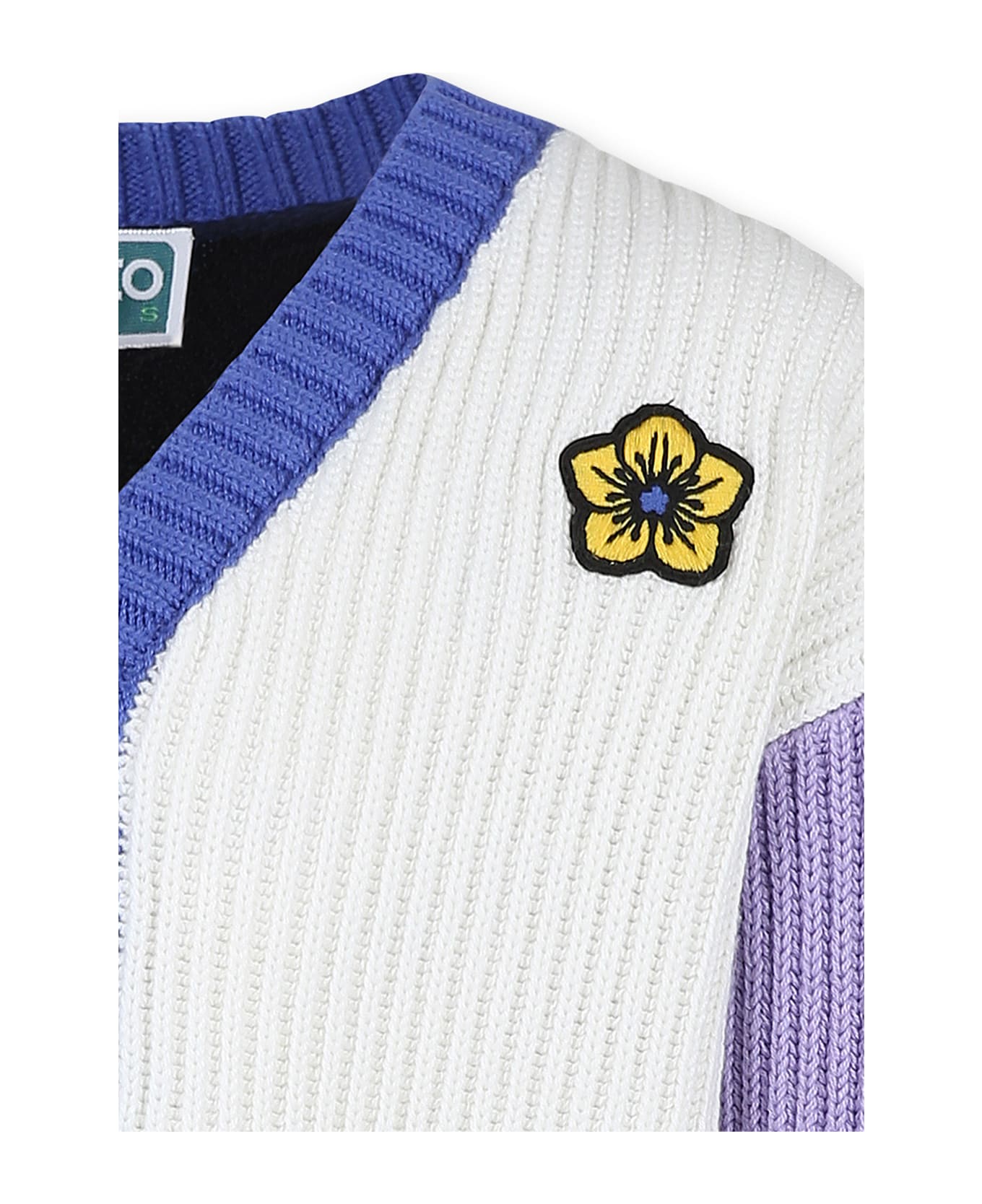 Kenzo Kids Ivory Cardigan For Girl With Flowet Motif And Tiger - Multicolor