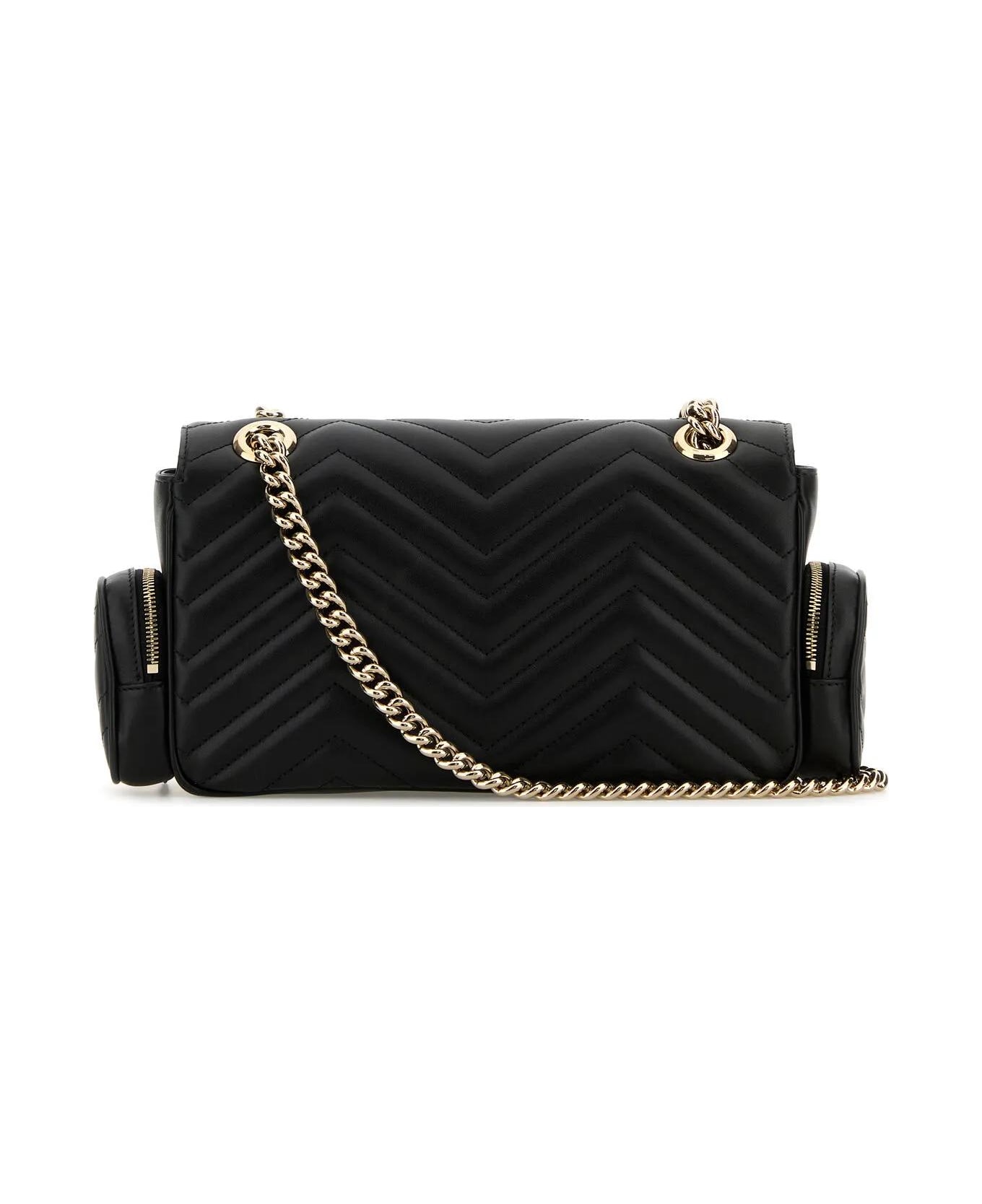 Gucci Black Leather Small Gg Marmont Shoulder Bag - Black