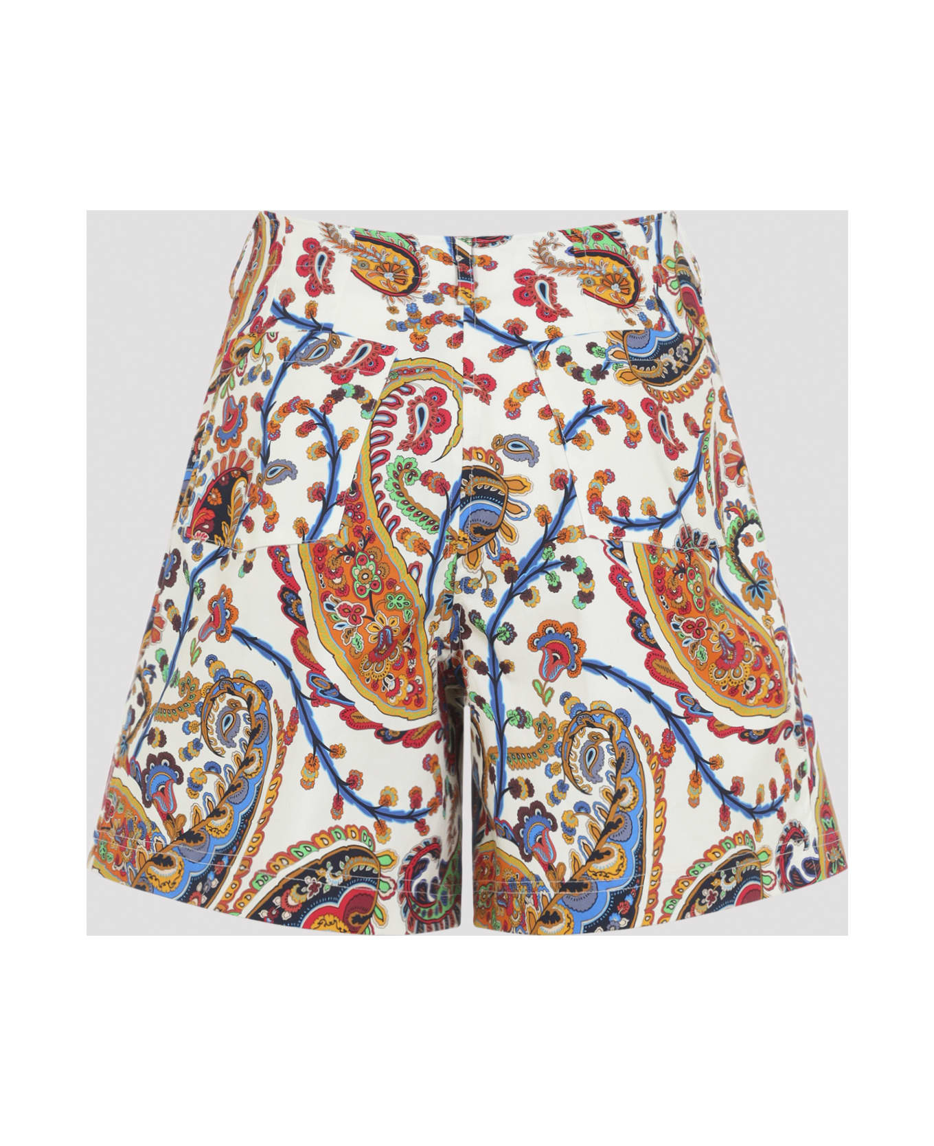 Etro Pleated Shorts With Back Patch Pockets - Multi White