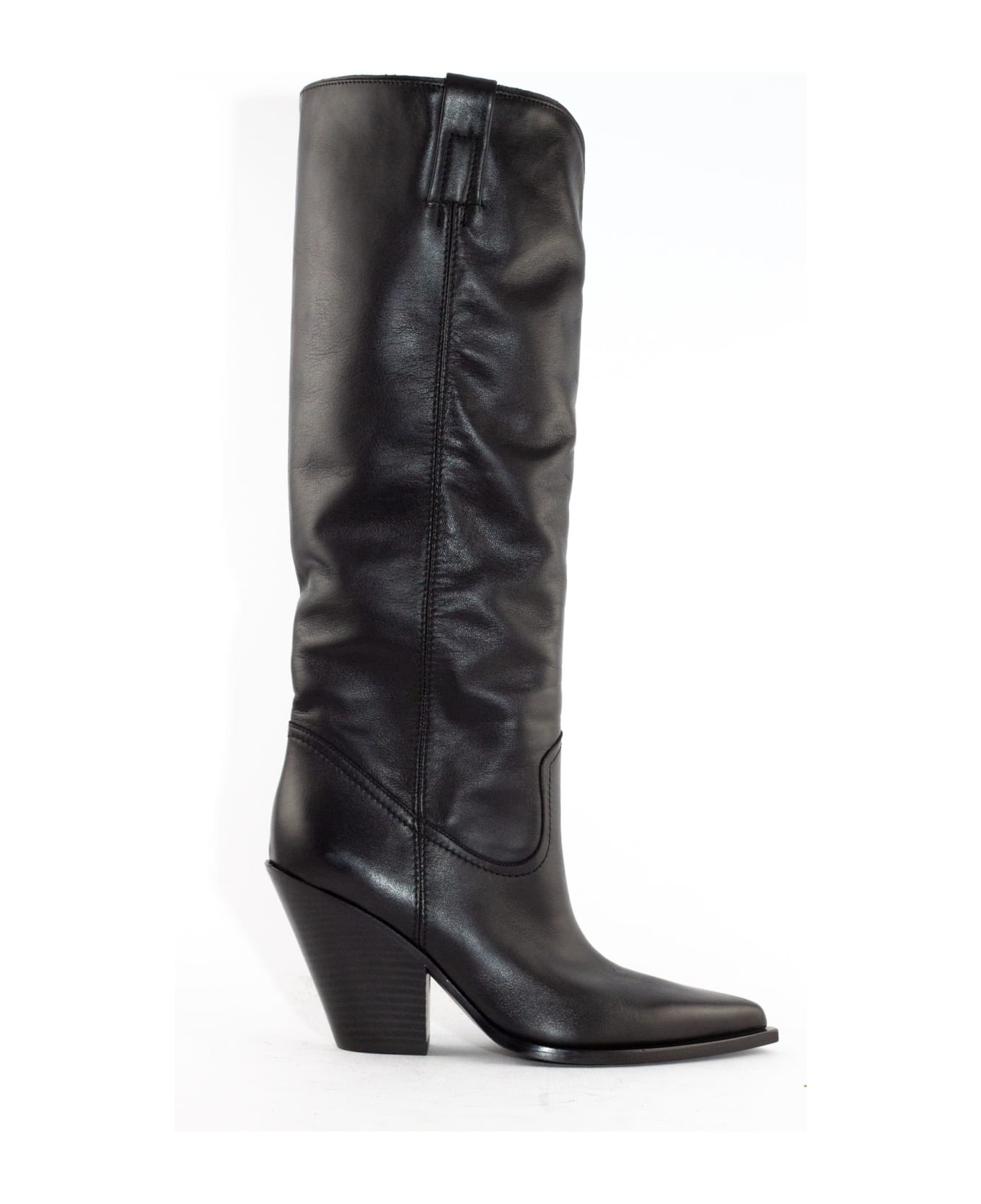 Elena Iachi Black Leather High Boot - Black