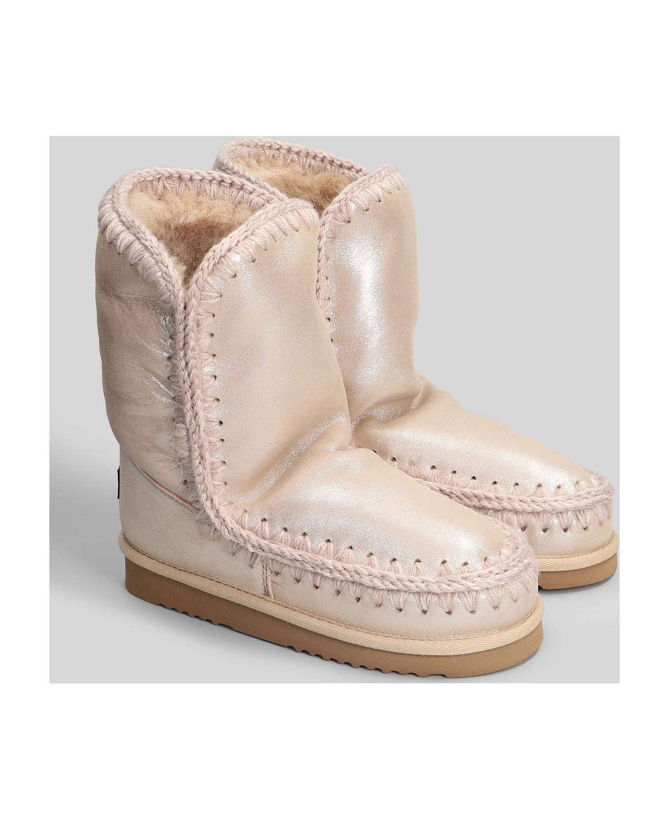 Mou Eskimo 24 Low Heels Ankle Boots In Rose-pink Glitter - rose-pink