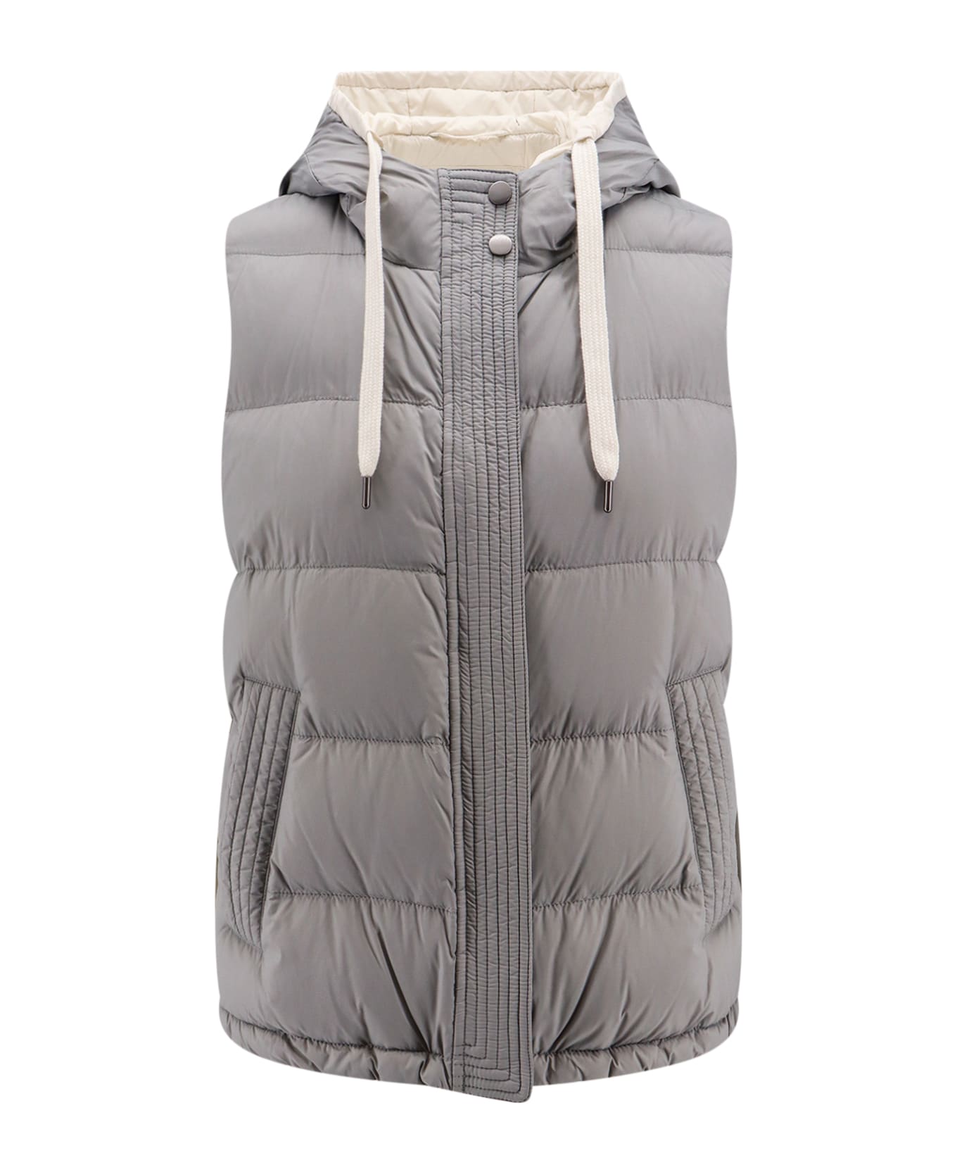 Brunello Cucinelli Padded And Quilted Sleeveless Jacket - Grey