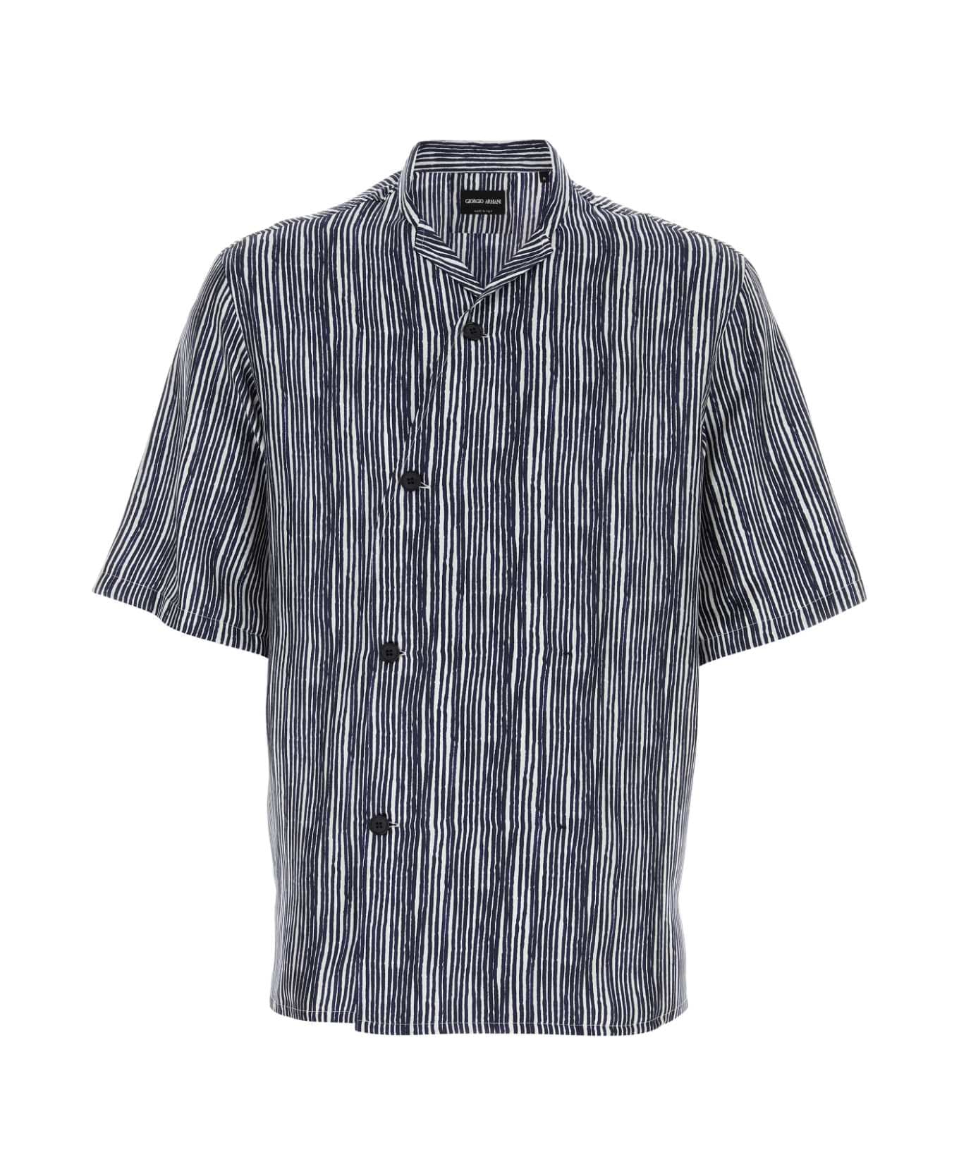 Giorgio Armani Embroidered Satin Shirt - BLUEWHT