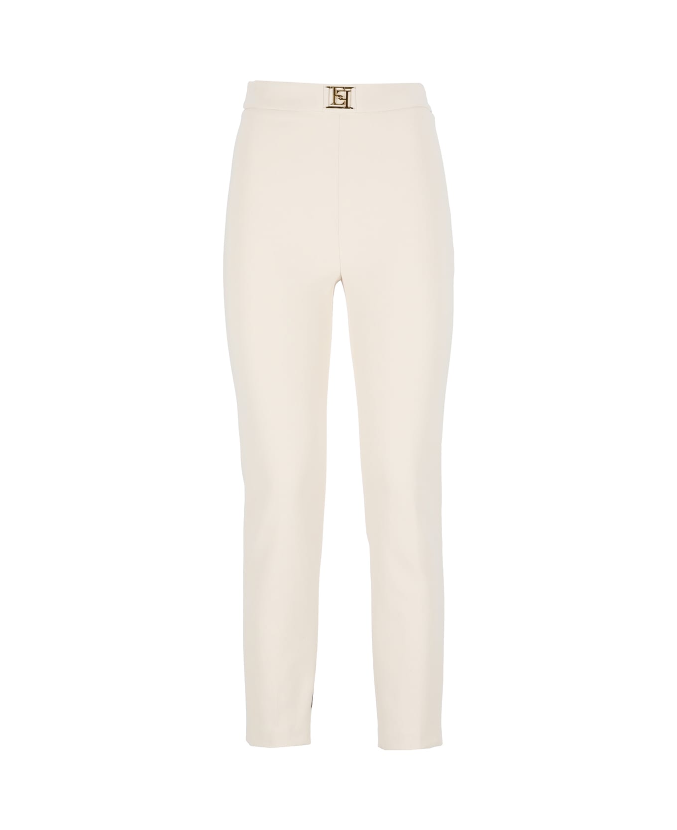 Elisabetta Franchi Straight Stretch Crepe Trousers - Ivory ボトムス