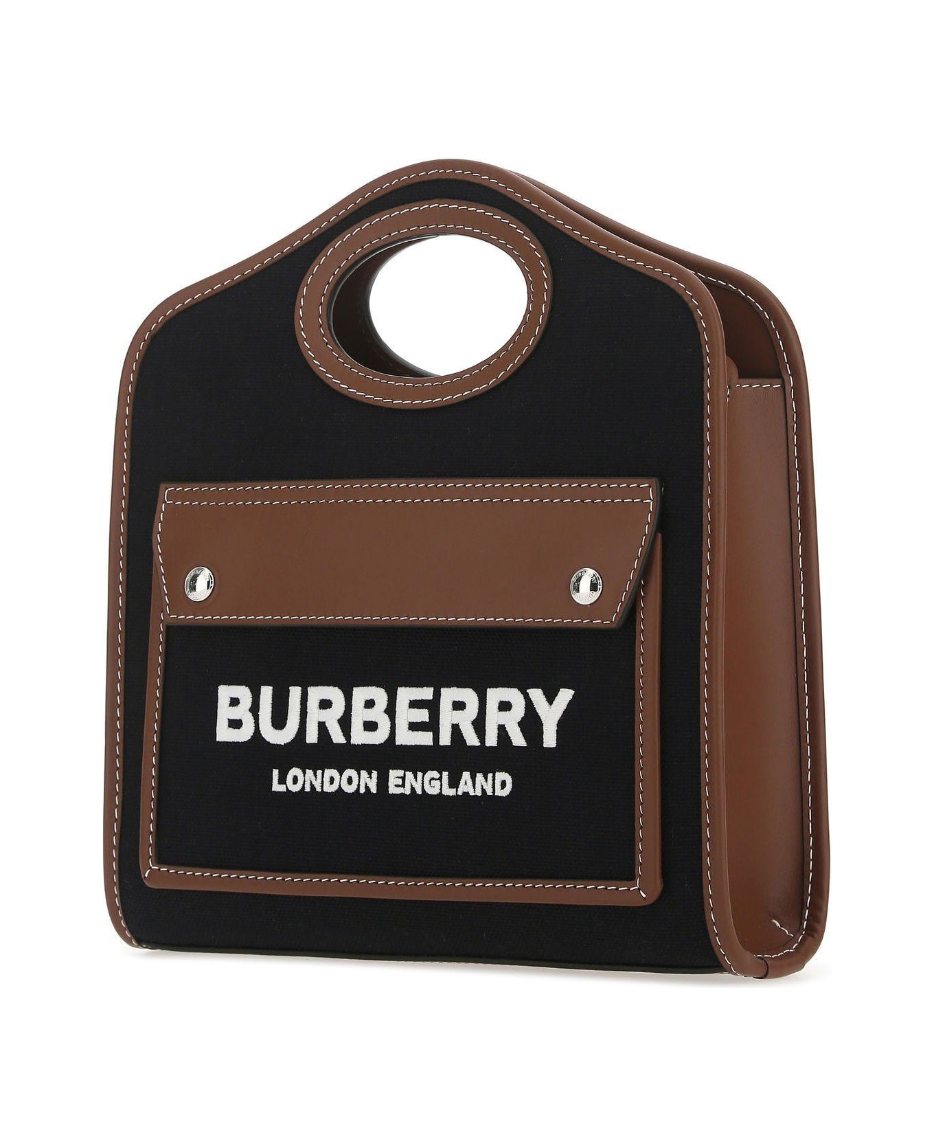 Burberry Two-tone Canvas And Leather Mini Pocket Handbag - BLACK/TAN