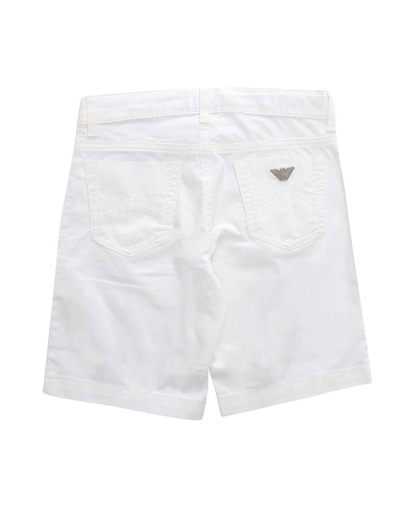 Emporio Armani Logo-plaque Straight Leg Shorts - Bianco Ottico