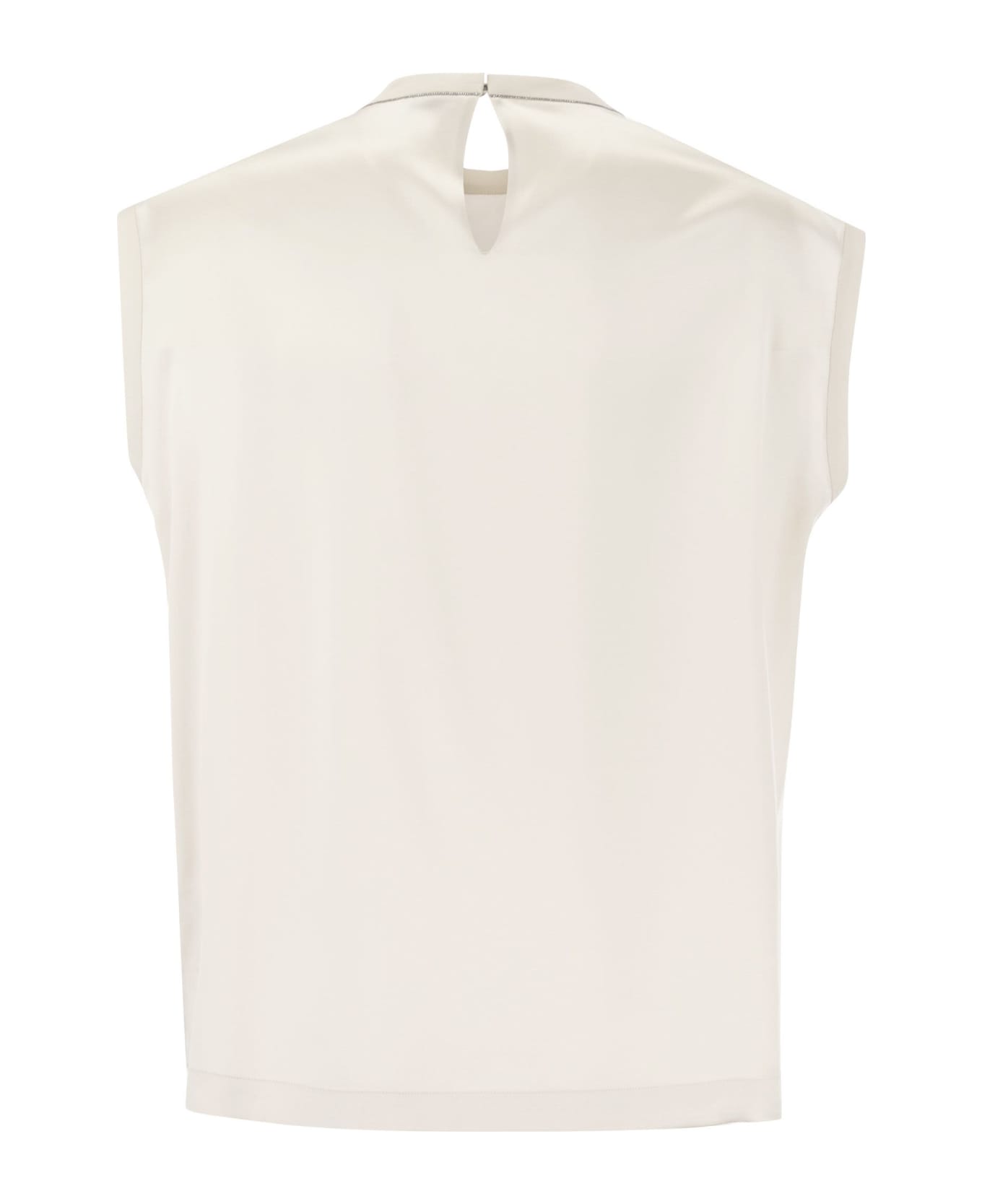 Brunello Cucinelli Silk T-shirt With Monili Details - White