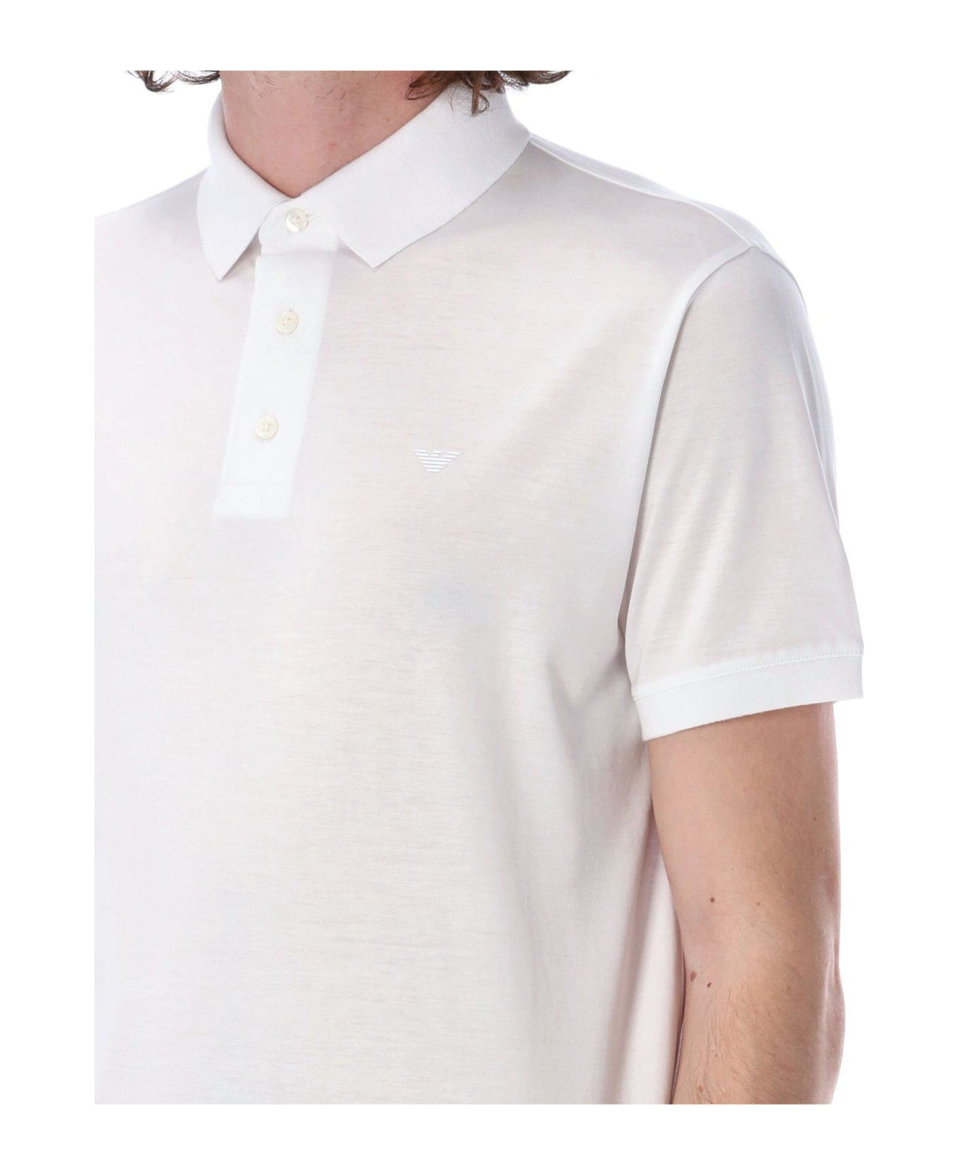 Emporio Armani Logo Printed Short-sleeved Polo Shirt - White