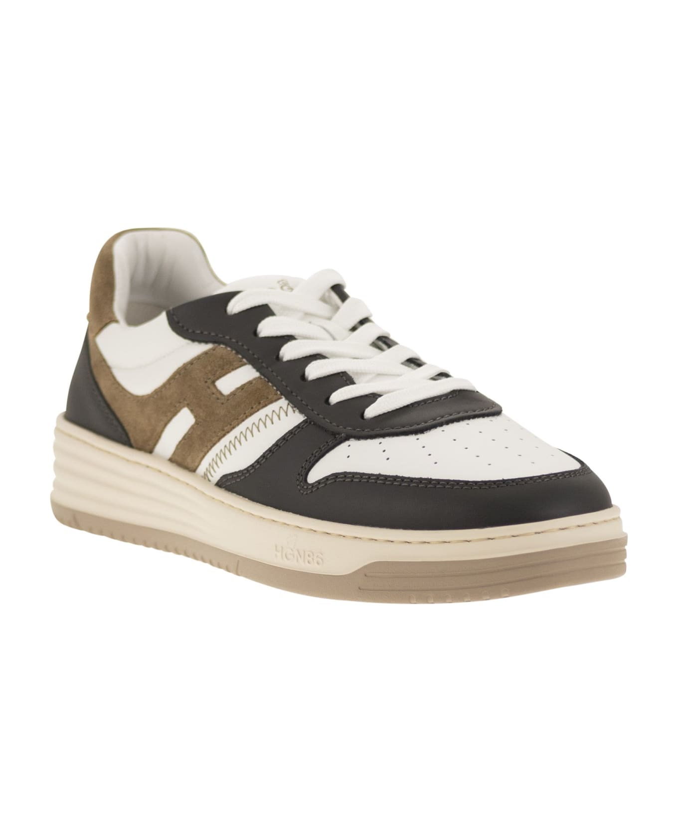 Hogan H630 - Leather Lace-up Trainers - Black/brown
