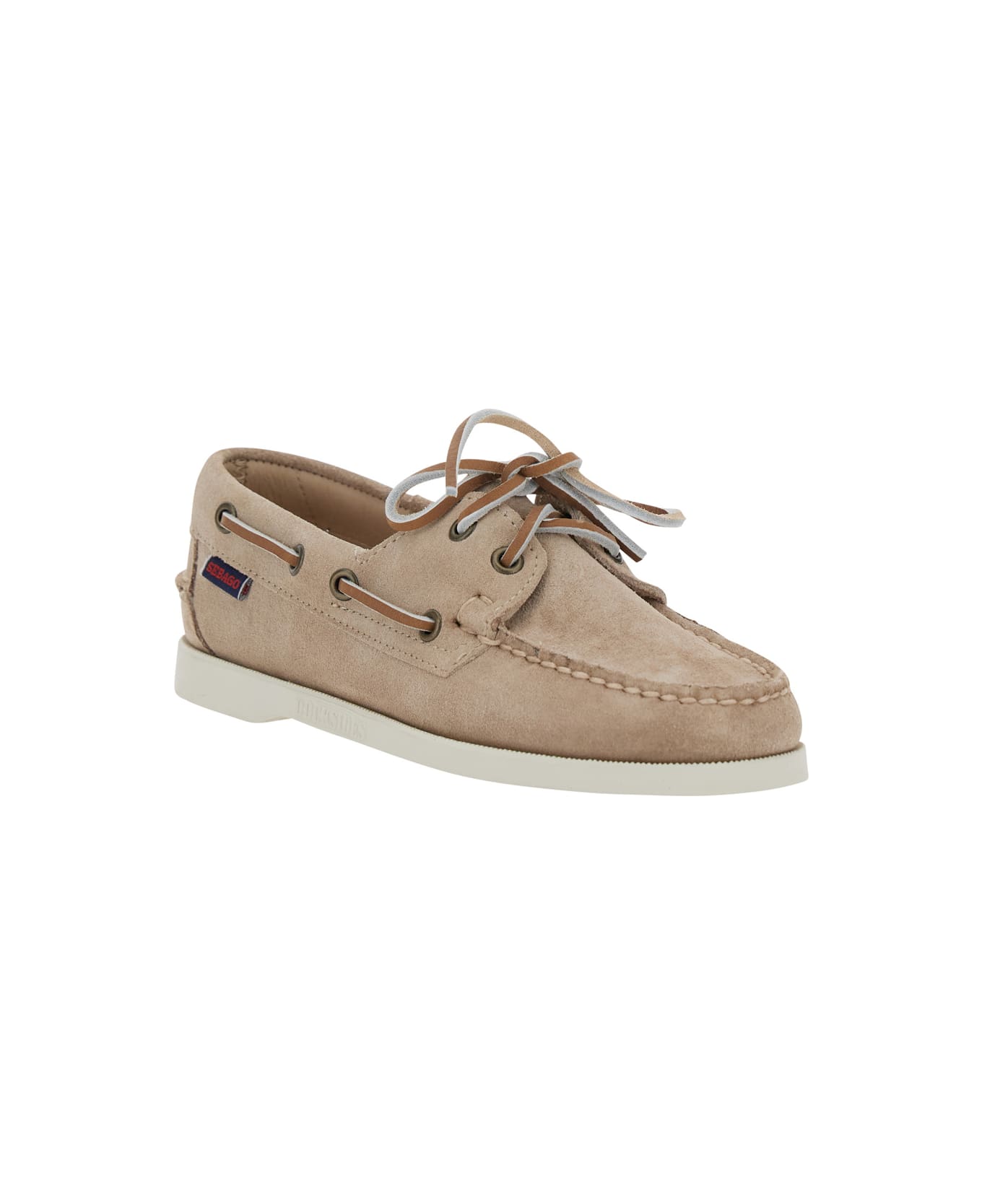 Sebago 'portland Dockside' Beige Loafers With Decorative Laces On The Sides And Contrasting Stitching In Suede Woman - BROWN