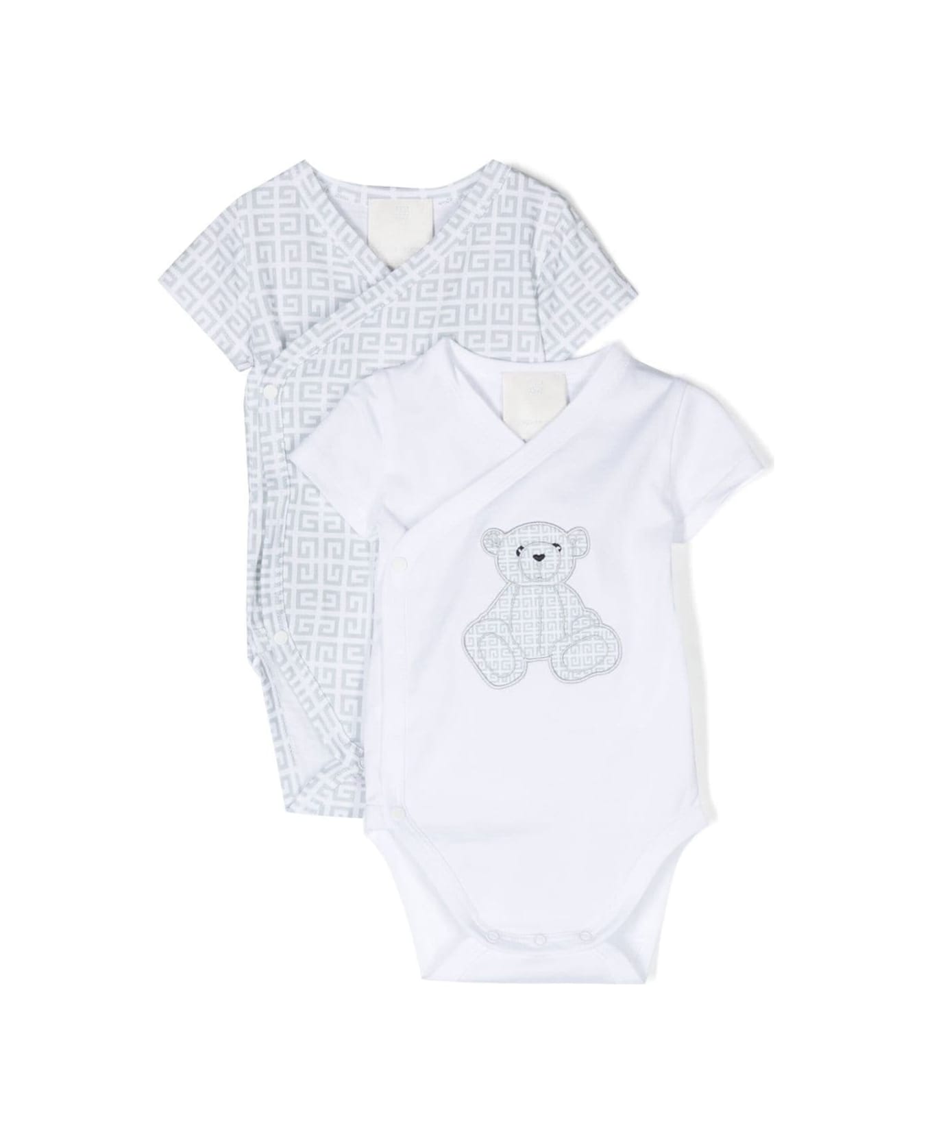 Givenchy Blue And White Set Of Two Rompers With 4g Logo And Teddy Bear In Cotton Boy - White