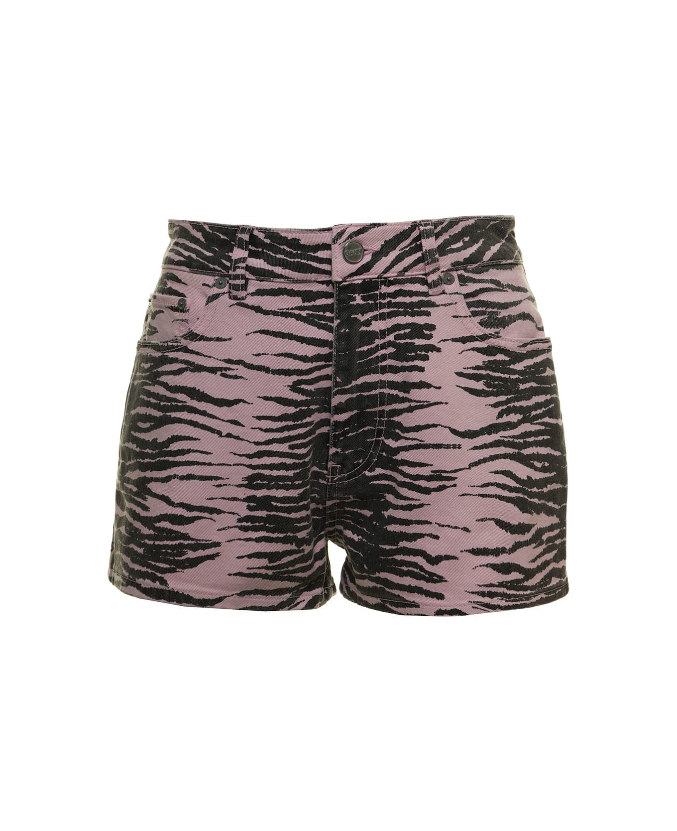 Ganni Woman's Organic Denim Zebra Printed Shorts - Violet ショートパンツ