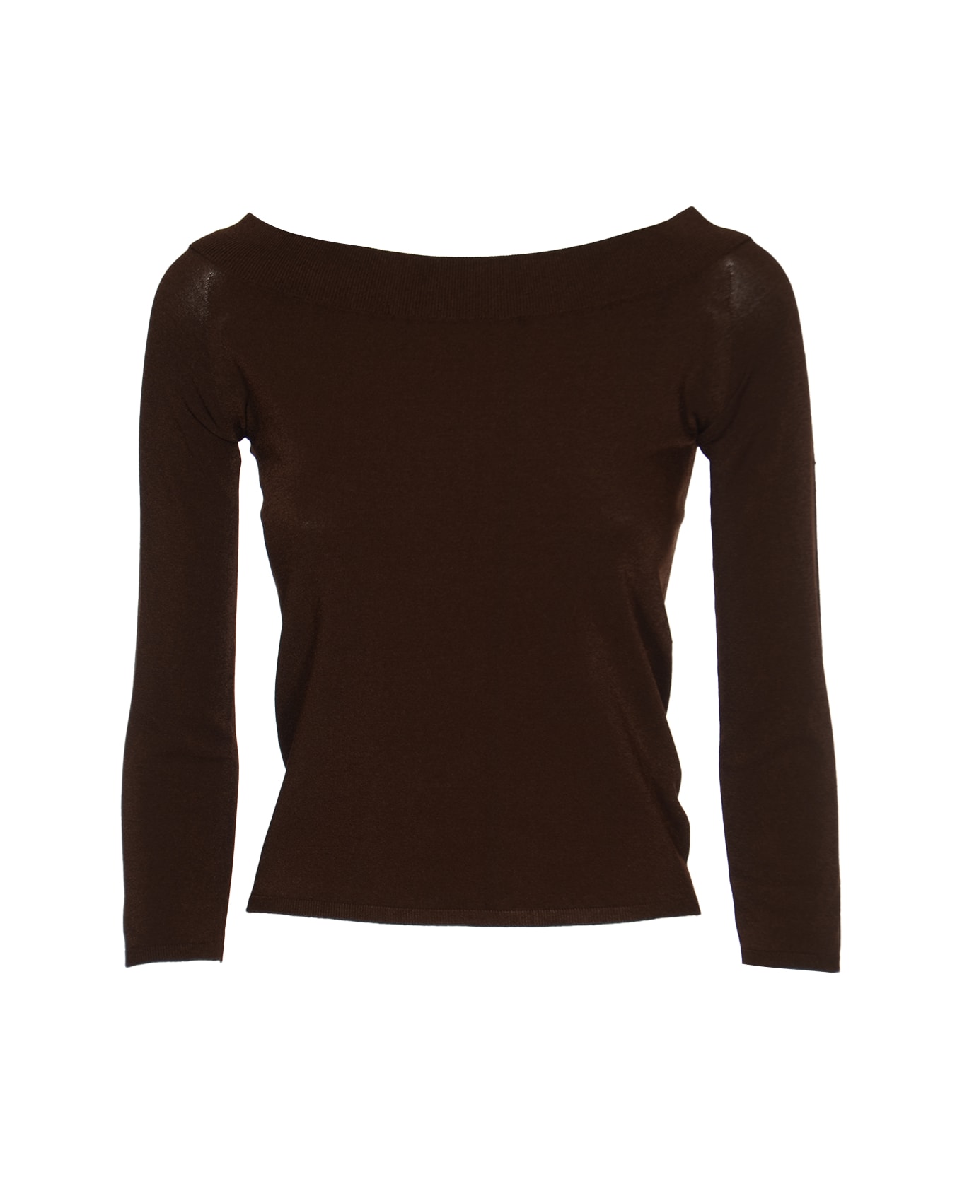 Roberto Collina Wide Neck Long-sleeved Plain Sweater - Mocha